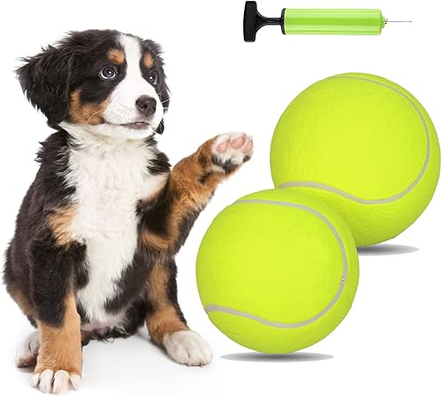 Paquete de 2 pelotas de tenis grandes para perros, pelotas de tenis gigantes inflables de 9.5 y 8 pulgadas, juguetes para mascotas, divertidos