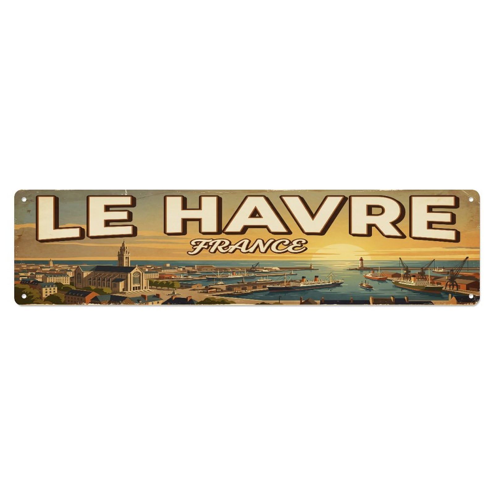 Tgrcjimh Style Metal Tin Sign Vintage Travel France Le Havre