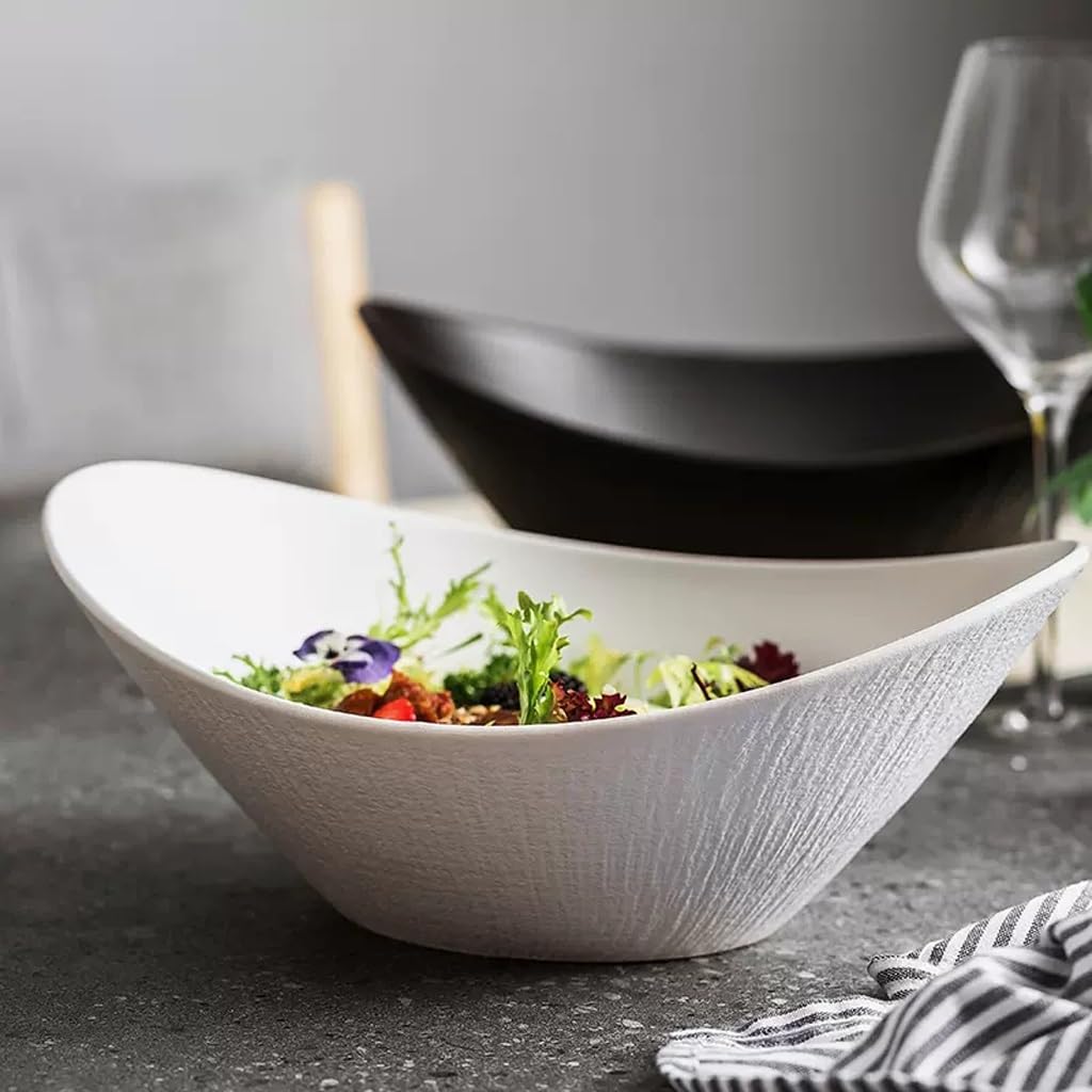 Duża japońska ceramiczna miska sałatkowa - ukośne usta miska na owoce i zupę dla rodziny - wszechstronna zastawa stołowa do domowej jadalni - idealna na drobiazgi i serwowania (A, M)