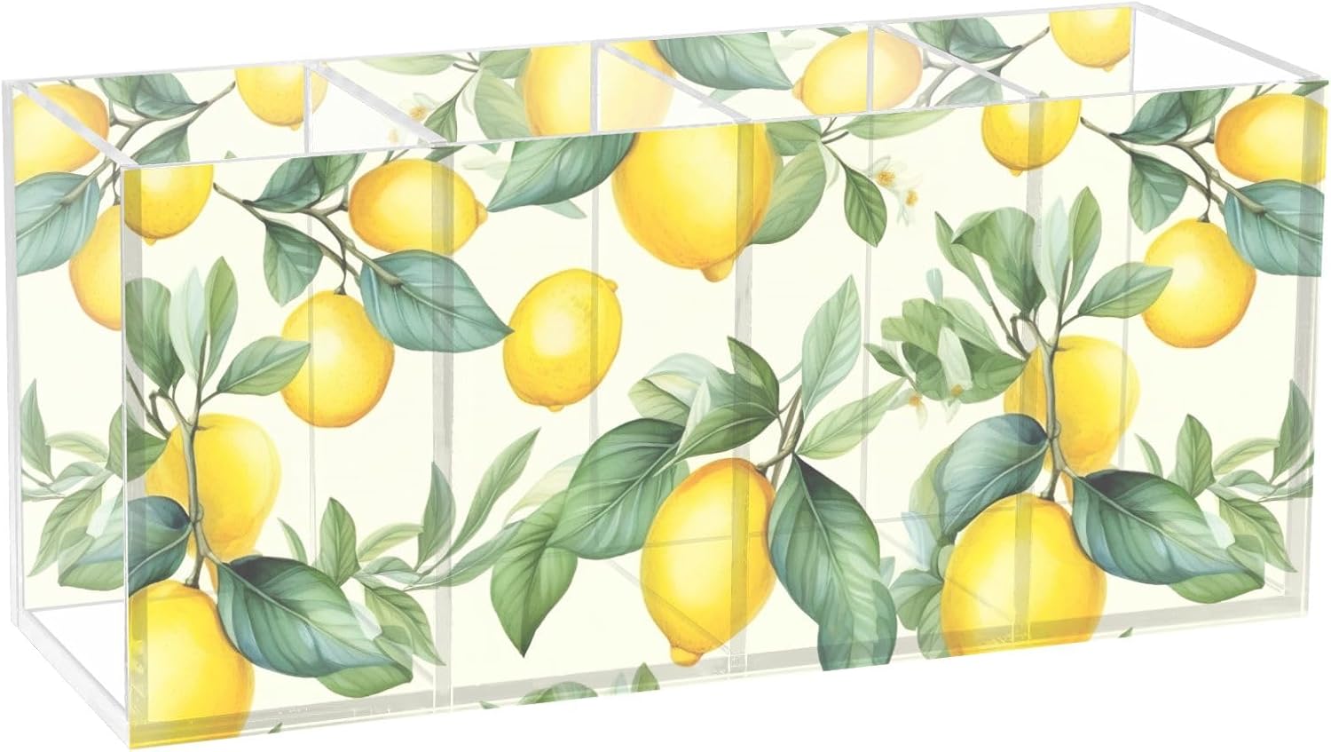 CHIFIGNO Soporte para bolígrafo vintage de hojas verdes limón para escritorio, lindo soporte para bolígrafo, 4 compartimentos, soporte para brochas