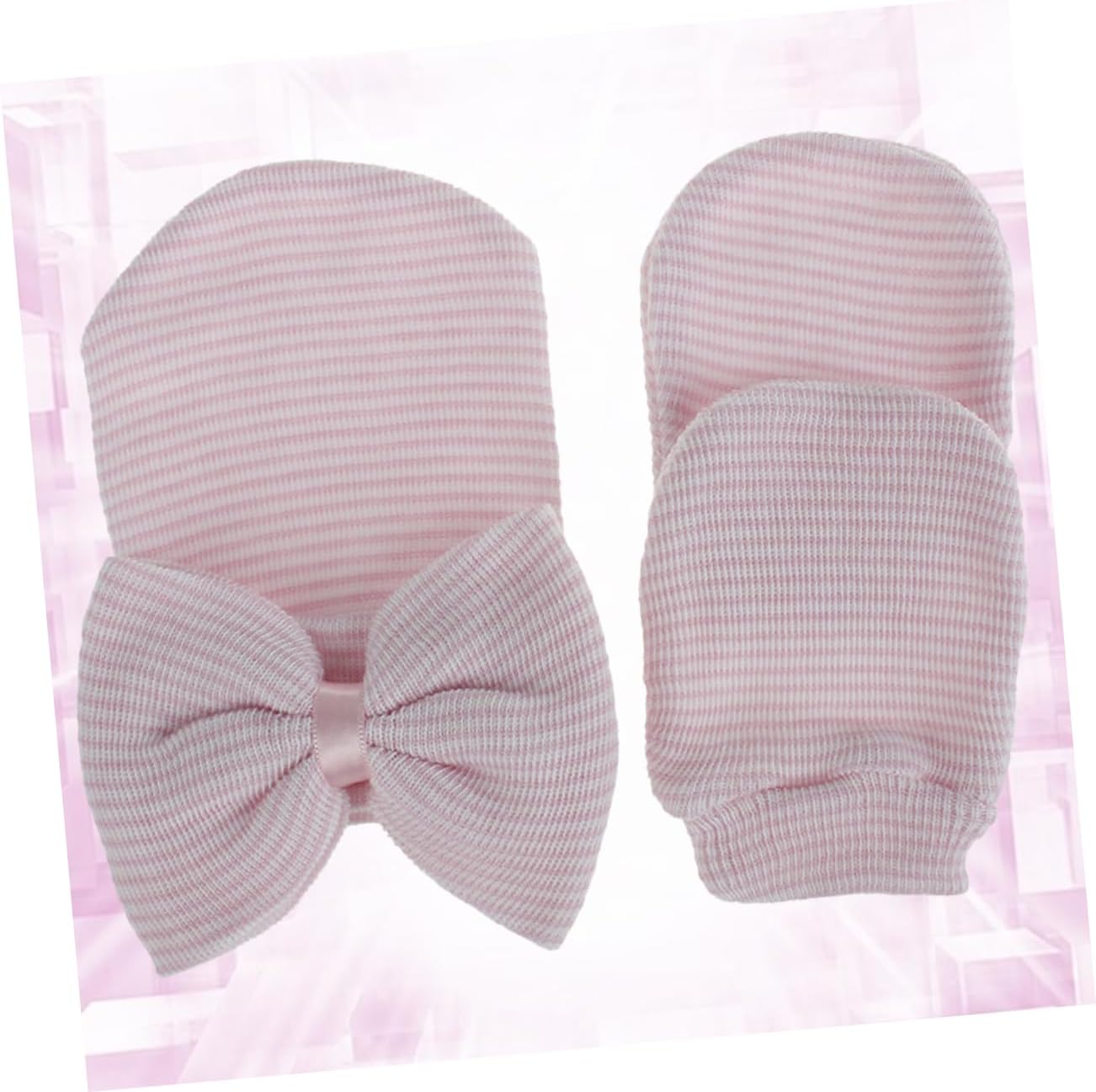 Knit Glove and Hat Big Bowknot Soft Yarn Material Lightweight and Decorative for Newborn Girls for Cold Weather and Stylish Outfits