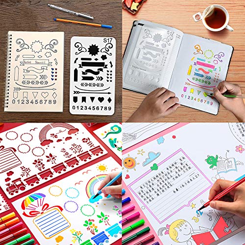 GORGECRAFT 16 stks Blad Stencils, 2 x 7 Plastic Bloem Schilderen Stencils Herbruikbare Stencils Sjablonen voor DIY… - Image 7