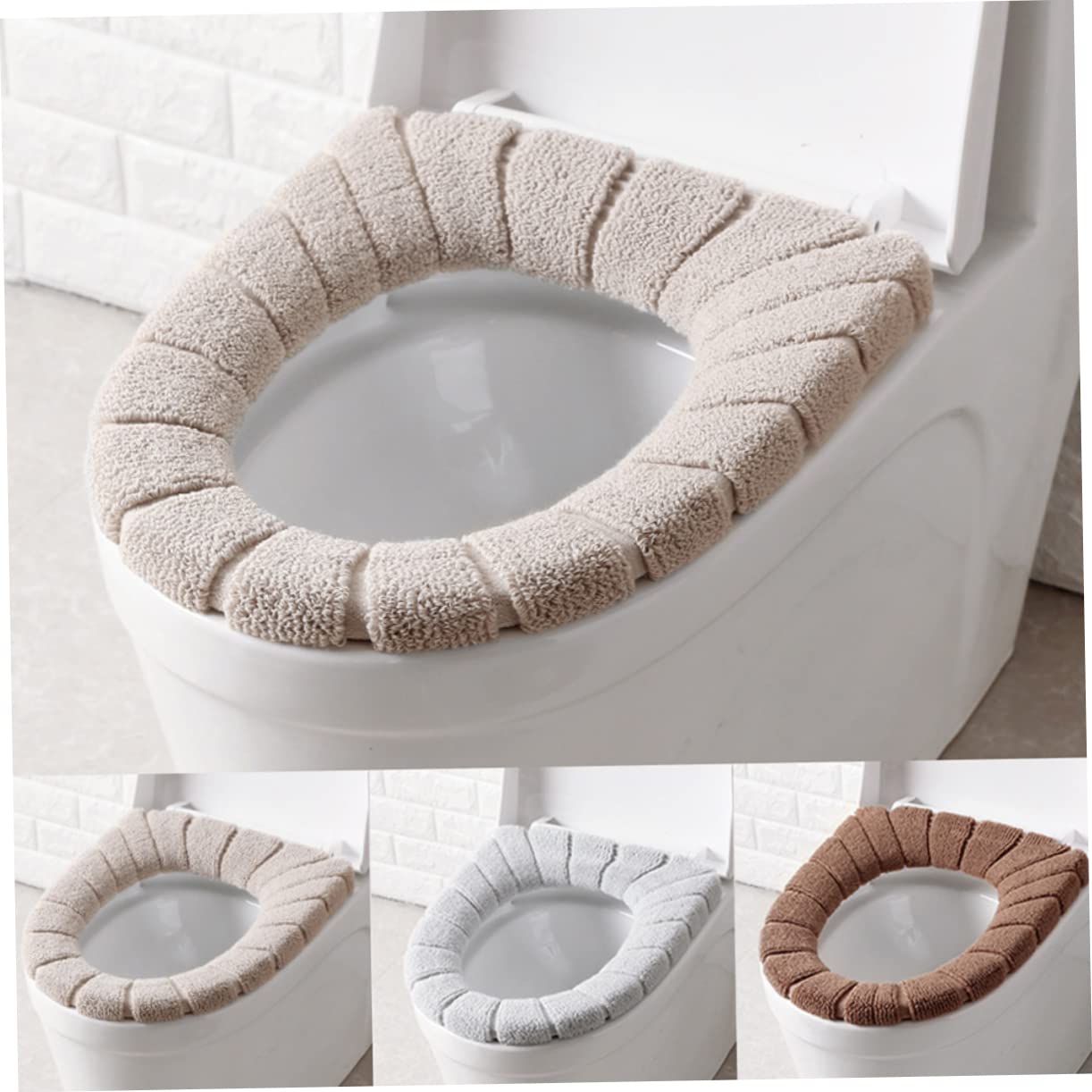 KONTONTY Seat Cover Pads 3pcs Soft Round Seat Covers Stretchable Fit Washable Universal for Round Seats Warm Comfortable Random