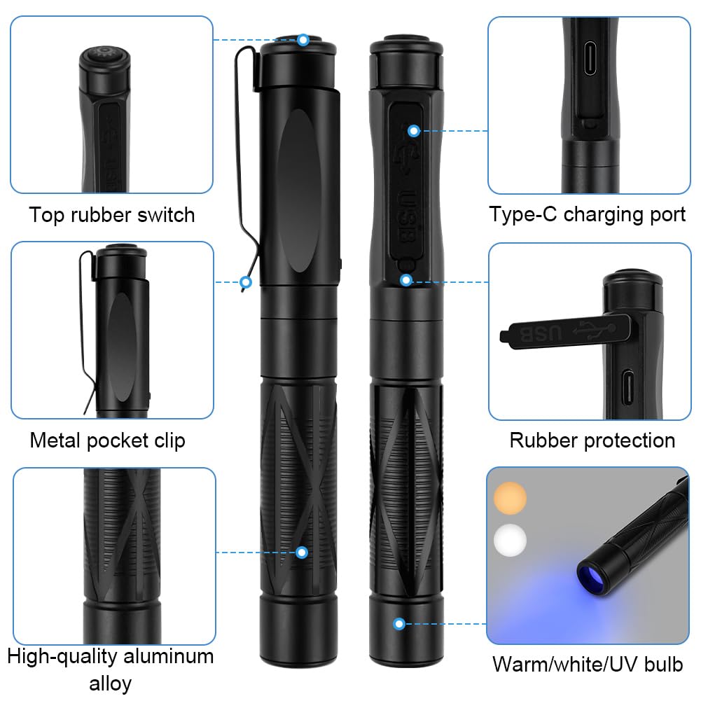 Flintronic Rechargeable LED Pen Torch with Pupil Gauge and Clip, 3 Light Modes, Medical Pen Light, #Ba Black-3 Light Modes 1pc - Image 3