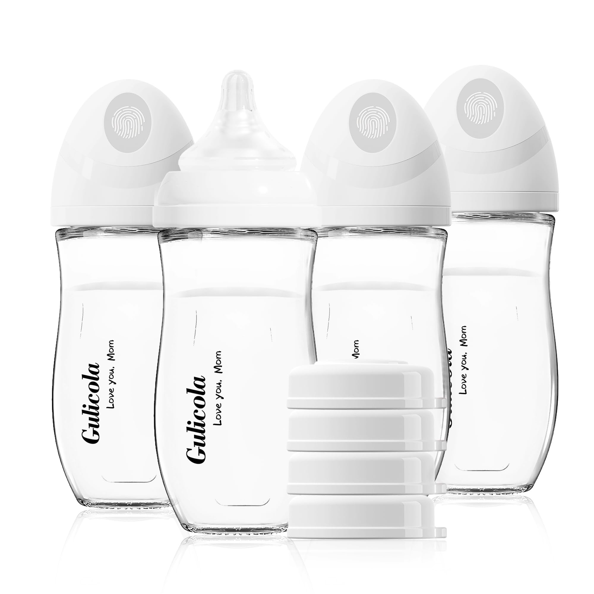 Gulicola Natural Glass Baby Bottle 8oz, 4pcs-White