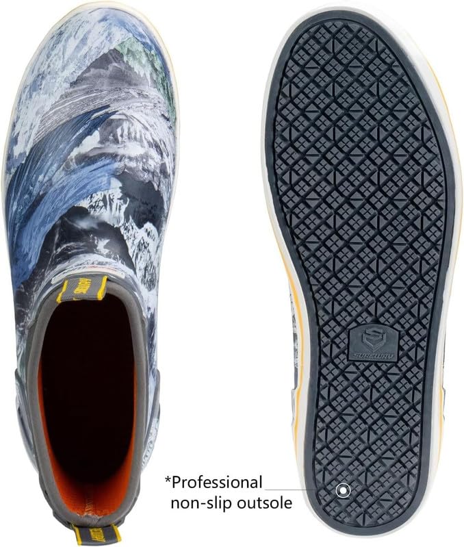Image of SUREWAY Men's Ankle Fishing Deck Boots for Men-Waterproof,Professional Non-Slip Soles for Wet Slippery Surface,Neoprene Rubber Rain Boot /Shoes for Hunting Boating Gardening