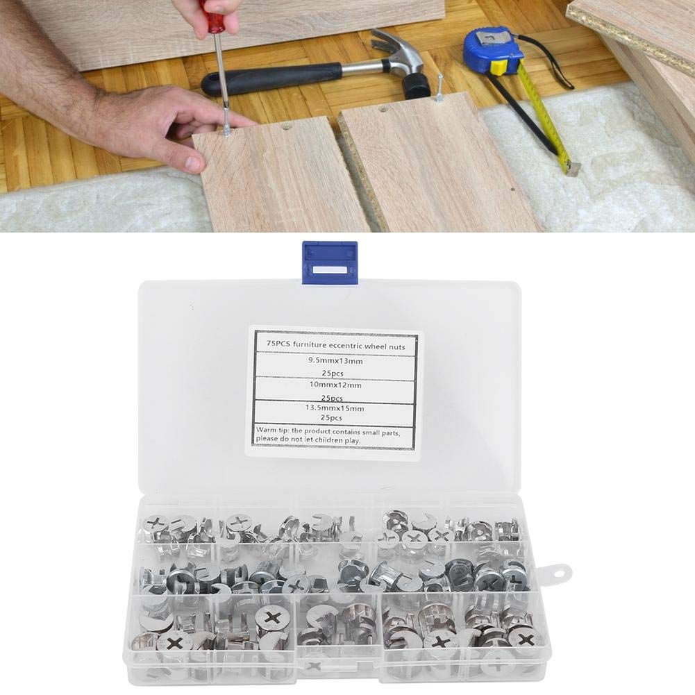 Raccordi con bloccaggio a parti di fissaggio viti camma 75 pezzi Dado ruota eccentrico per mobili con dado a camma Set di connettori 3 in 1