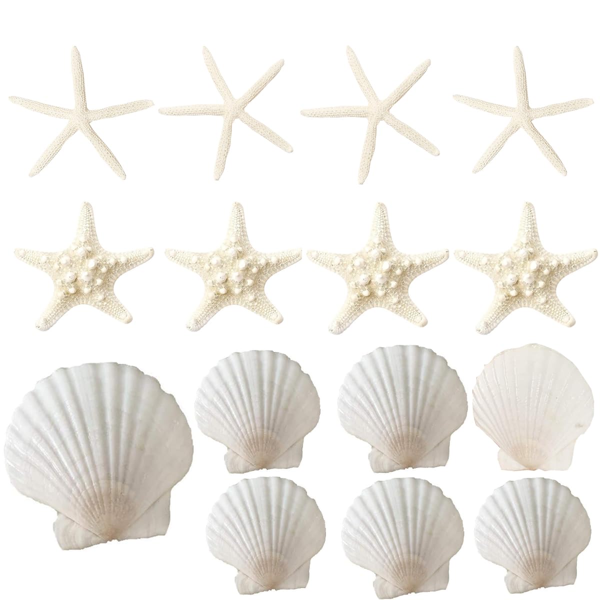 SEAJIAYI 15 PCS 3-4 Inches Large Starfish 2-6 Inch Mixed Natural Scallop Shells Perfect for Wedding Decor Beach Theme Party, Home Decorations, DIY Crafts, Fish Tank