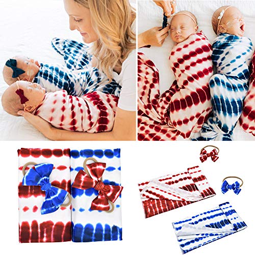 Redcolourful YYJ-BABYZMH1223-D6EC948F8B 2Pcs/Set Tie Dye Printing Swaddle Towel + Bowknot Hair Band thumb #4