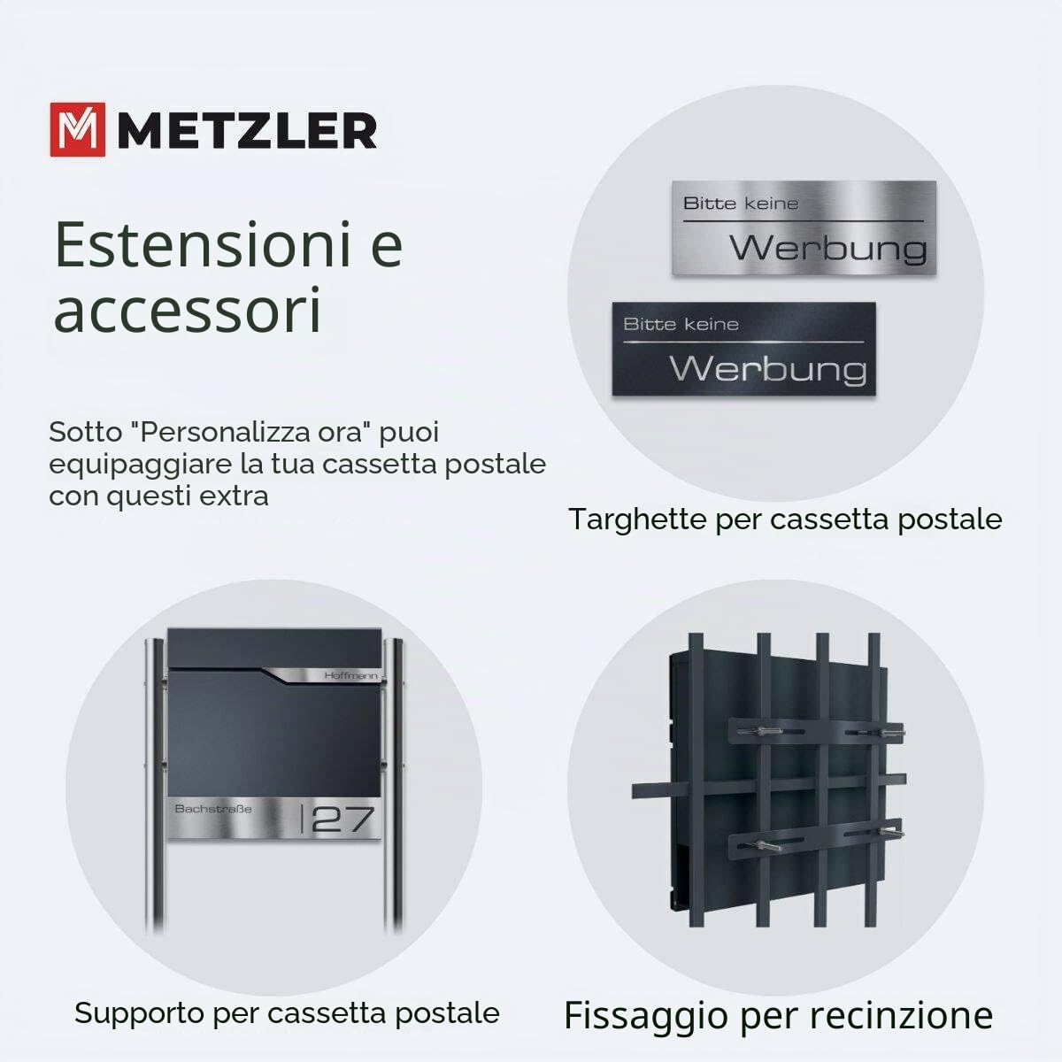 Metzler Cassetta delle lettere antracite con notifica e scomparto per giornali – Cassetta delle lettere da parete con targhetta in acciaio inox personalizzata con incisione laser – Cassetta della