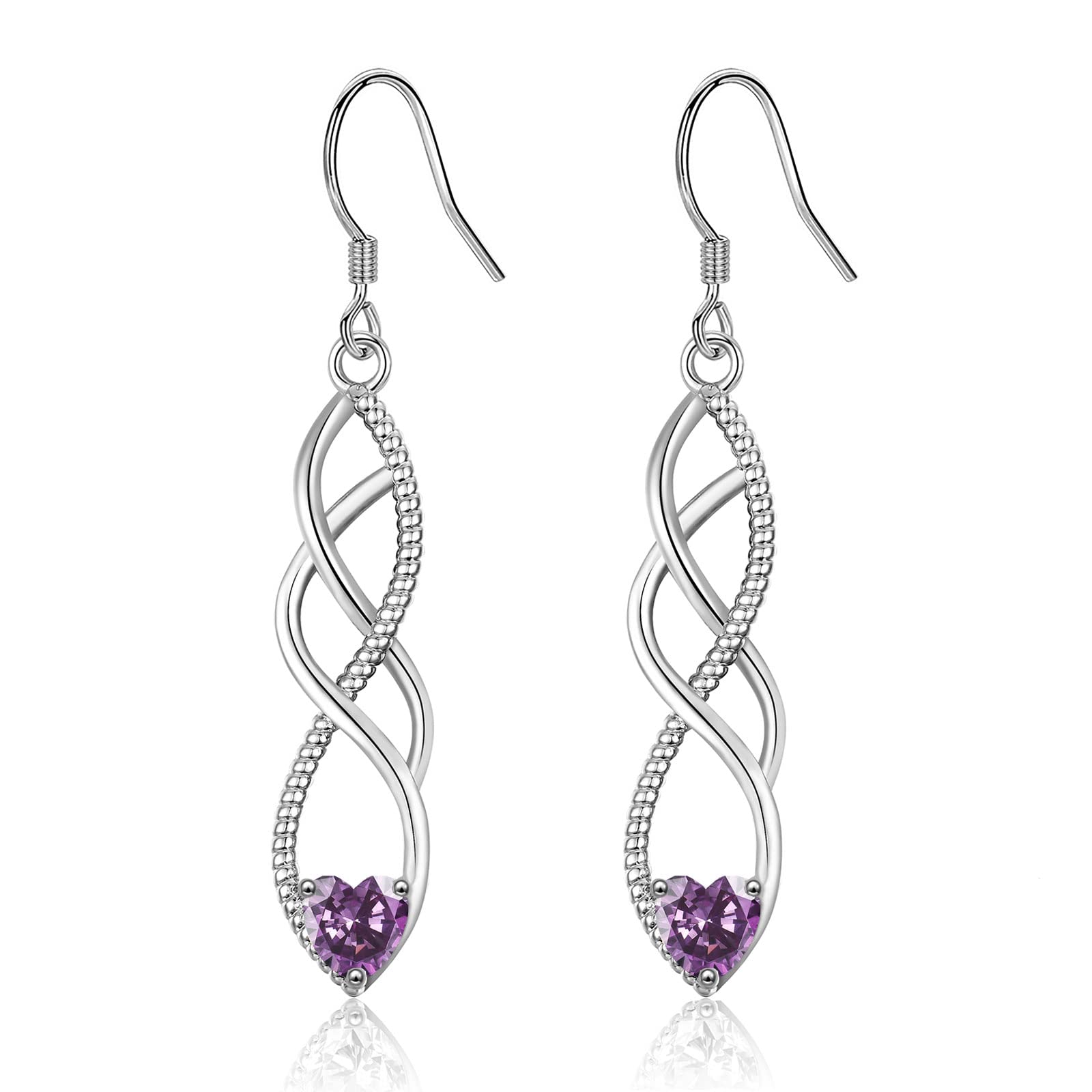 DOKIASterling Silver Drop Earrings for Women Girl, Silver Dangle Earrings with Cubic Zirconia│Twisted Linear Hypoallergenic Earring for Sensitive Ears│Jewellery Gift for Birthday Anniversary Christmas