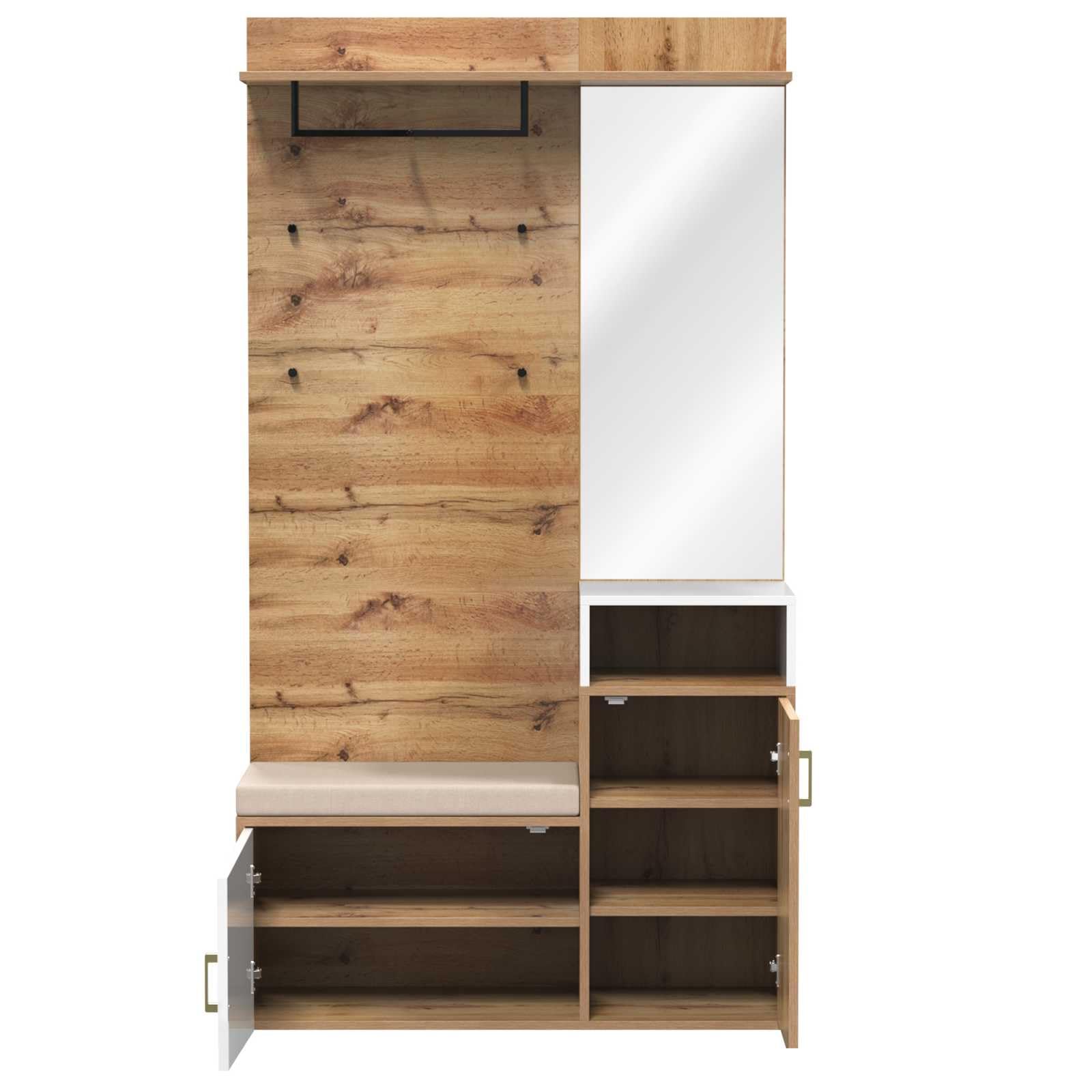 YEHTOKHOME Ensemble d'armoires,Armoire multifonctionnelle avec Miroir,Meuble à Chaussures et portemanteau Mural,Meuble d'entrée avec Banc et patères (Blanc)