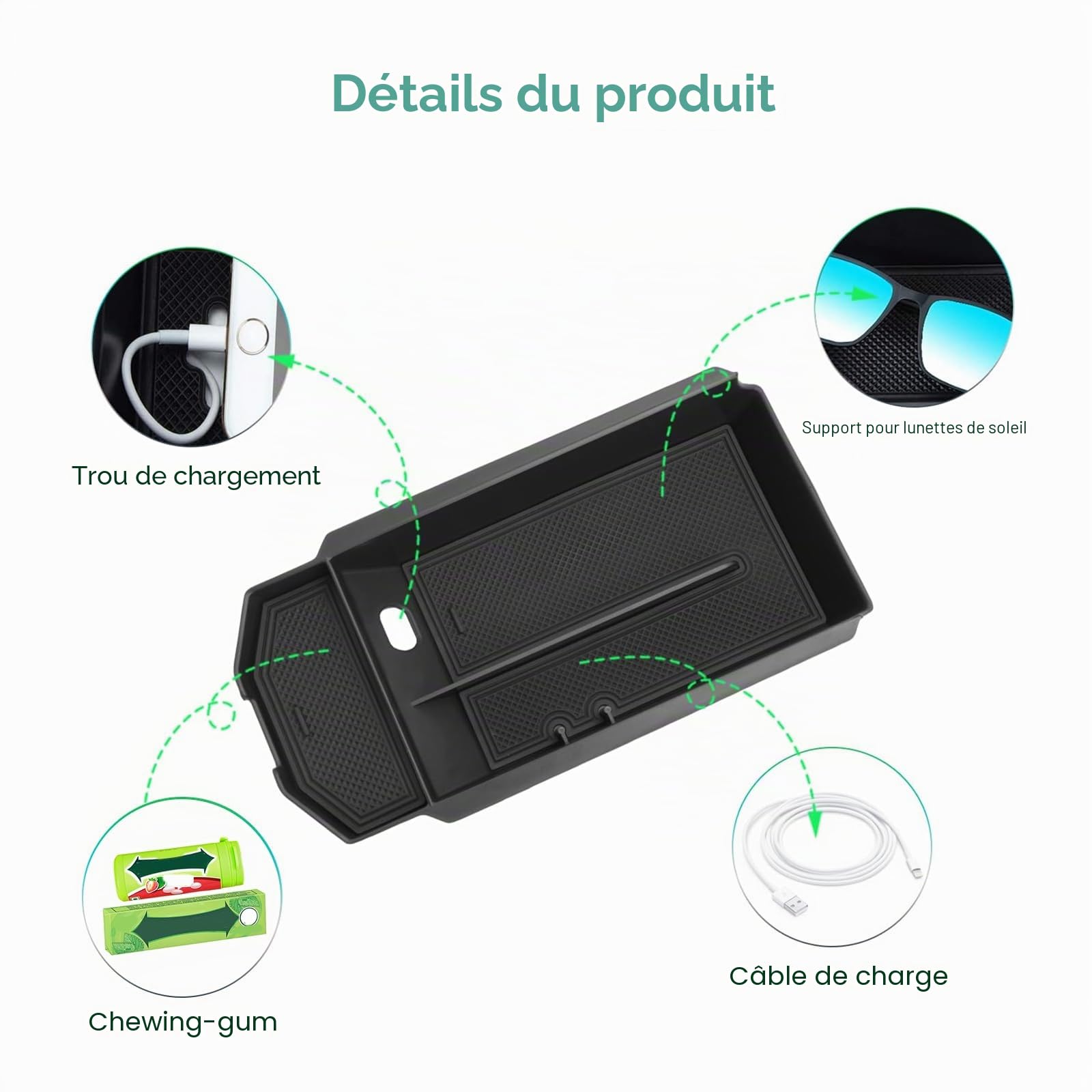 GAFAT Compatible avec Toyota C-HR 2024 2025 2026 Hybrid PHEV (Essence) Boîte de Rangement Console Centrale, CHR II 2027 Accessoires Organisateur Accoudoir Plateau, Scanner 3D Original, avec Tapis