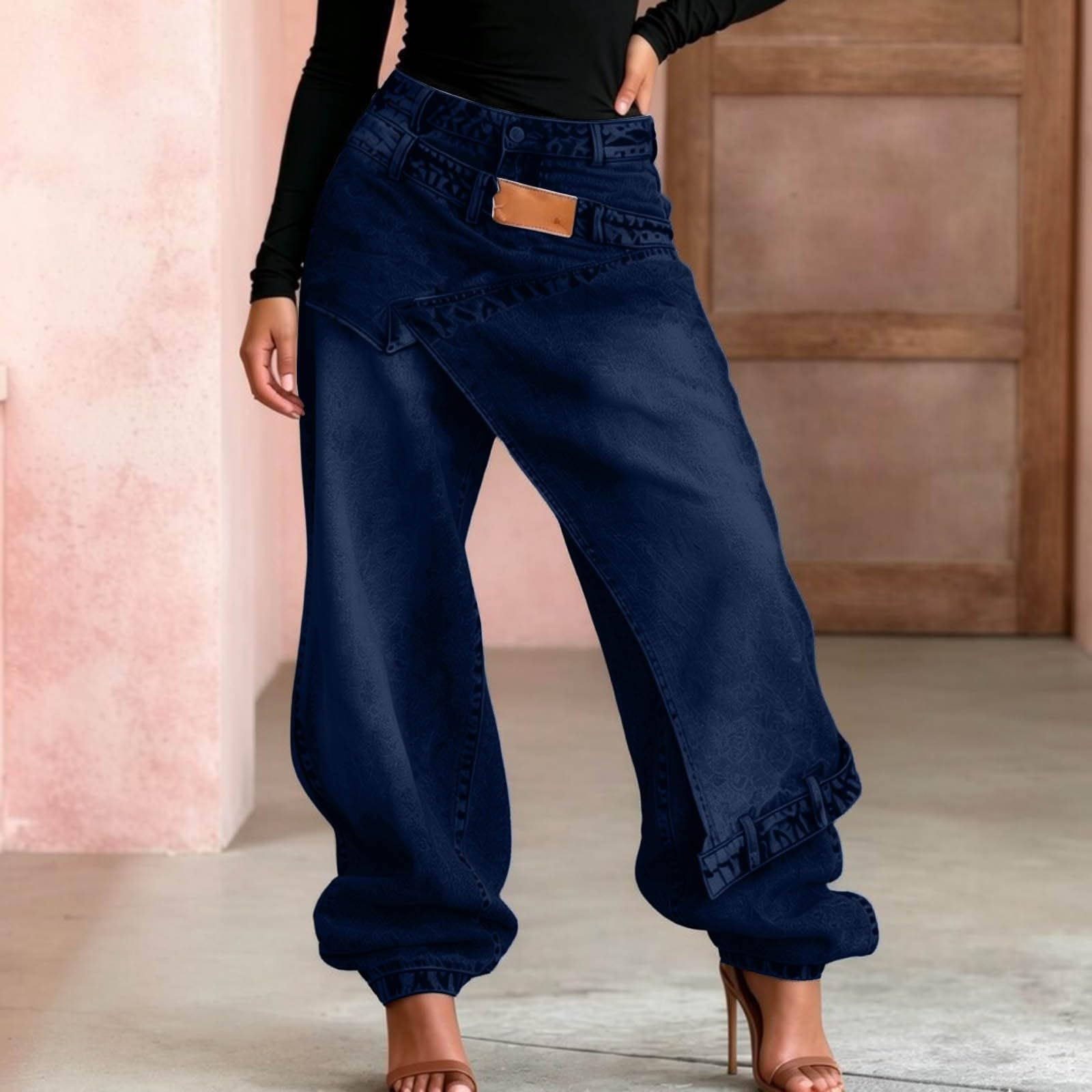 Pantalon en Denim à Jambes Larges et Confortables, avec Un Design à Plusieurs Couches et Une Finition délavée, idéal au Quotidien pour Un Confort Moderne.