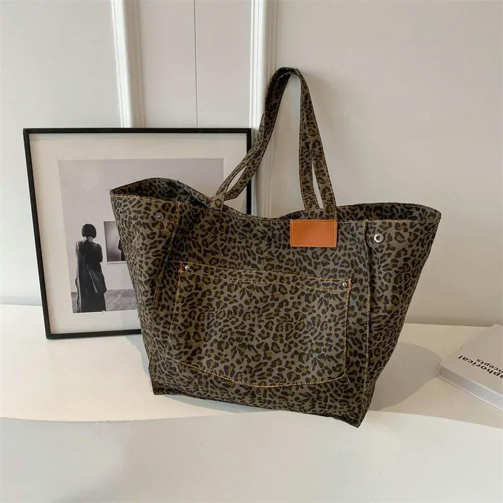 Secwl Women's Black Oversized Leopard Prints Shoulder Bags For Deformable Canvas Large Capacity Shopping Totes Winter Luxury Handbags