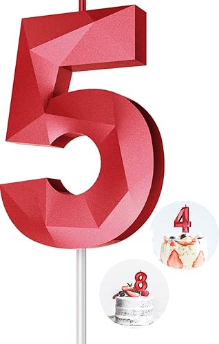 Miniatura 301 de Velas de cumpleaños con número (4 velas rojas) 3D con forma de diamante número Happy Birthday Cake Velas para fiesta de cumpleaños, boda, decoración