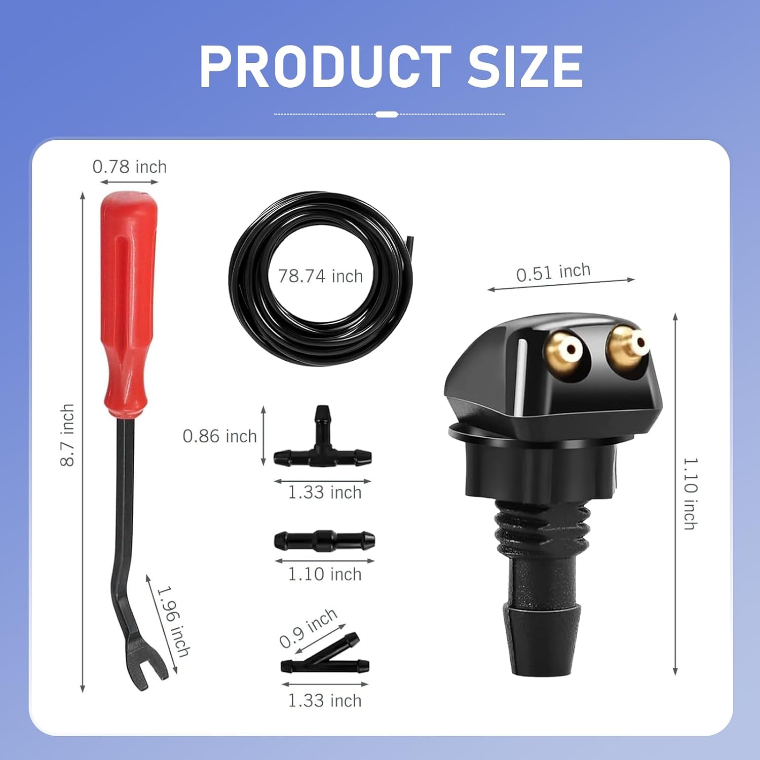 10 PCS Front Windshield Washer Nozzles Kit, Adjustable Wiper Spray Nozzles with Adapters, Universal Windshield Washer Kit, Suitable for All Vehicle Models (Multicolored)