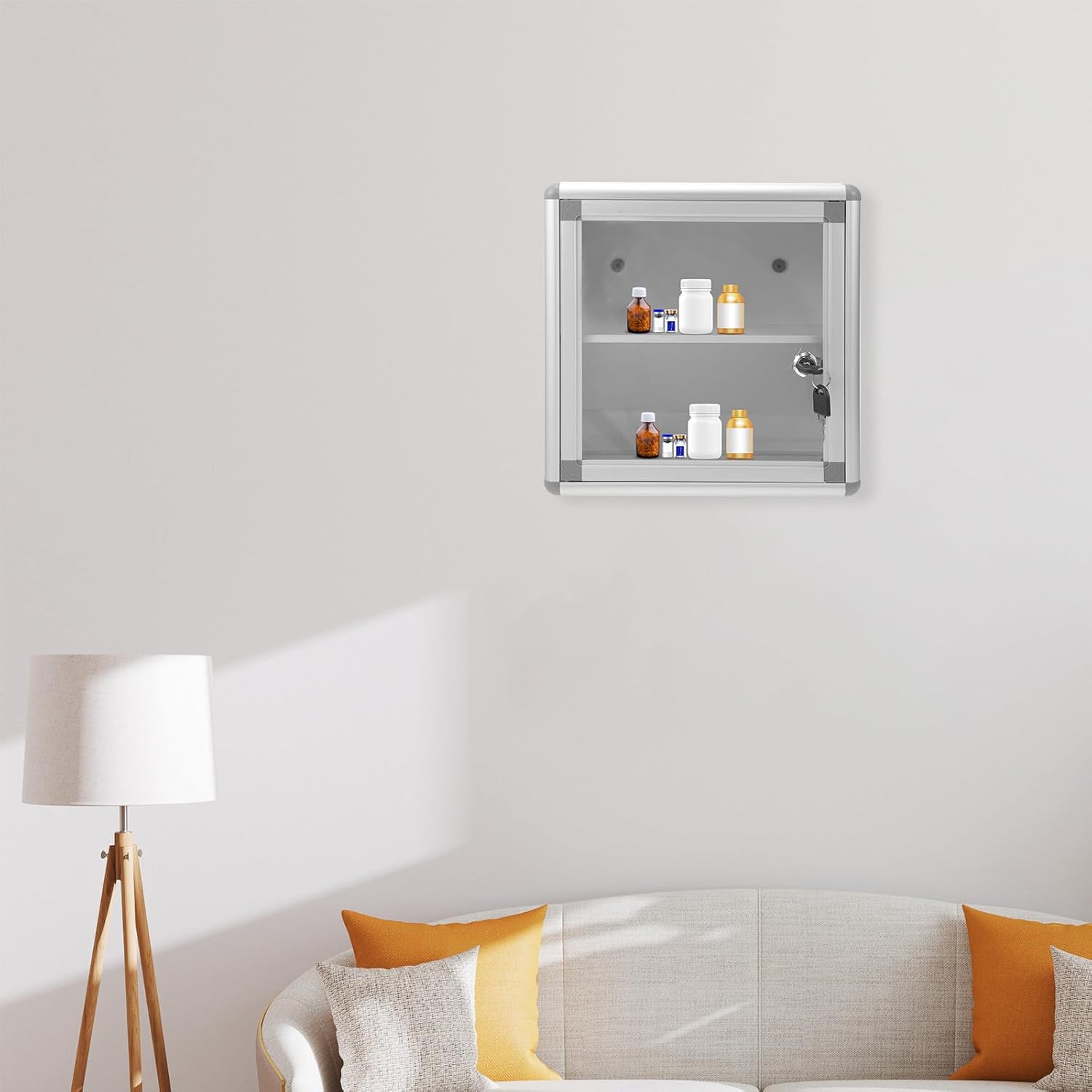 壁掛けロックケース アルミ合金製施錠可能な救急箱 多層収納付き家庭用保管ボックス キャンプや車載対応