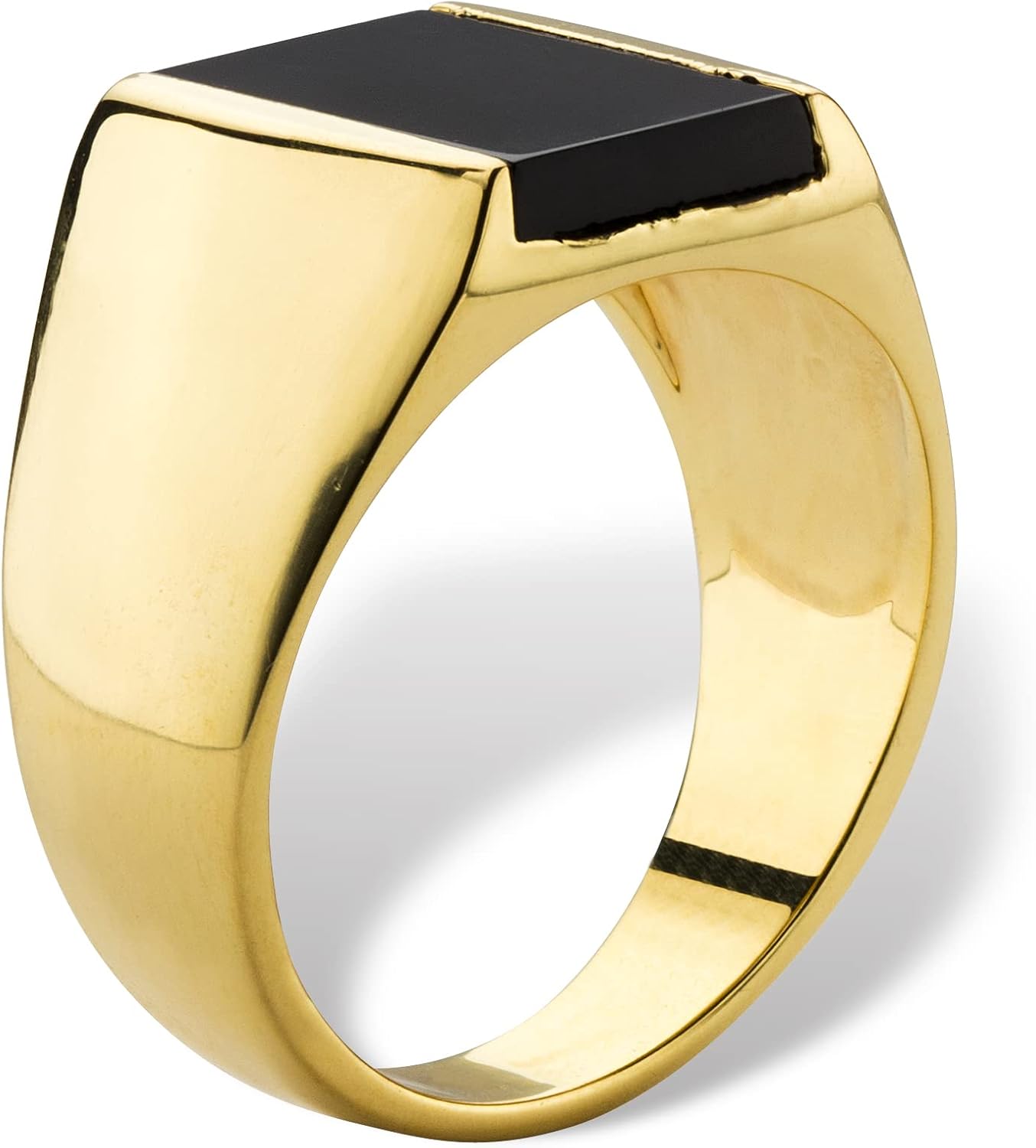 PalmBeach Men's Yellow Gold-Plated Emerald Cut Natural Black Onyx Ring Sizes 8-16