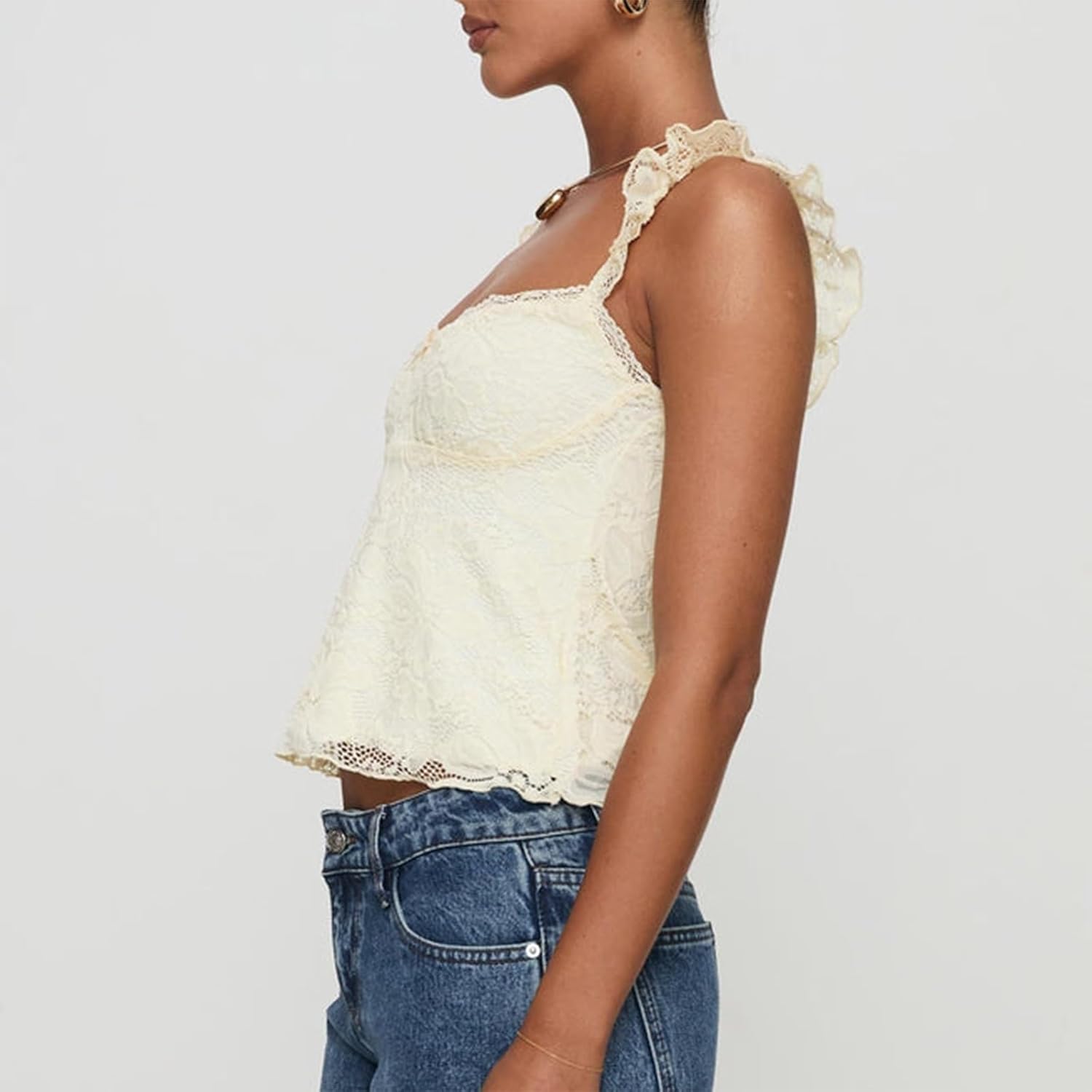 Women Crop Lace Tank Tops Sleeveless Square Neck Going Out Tops Double Lined Y2K Slim Fit Cami Shirts Streetwear - Image 5