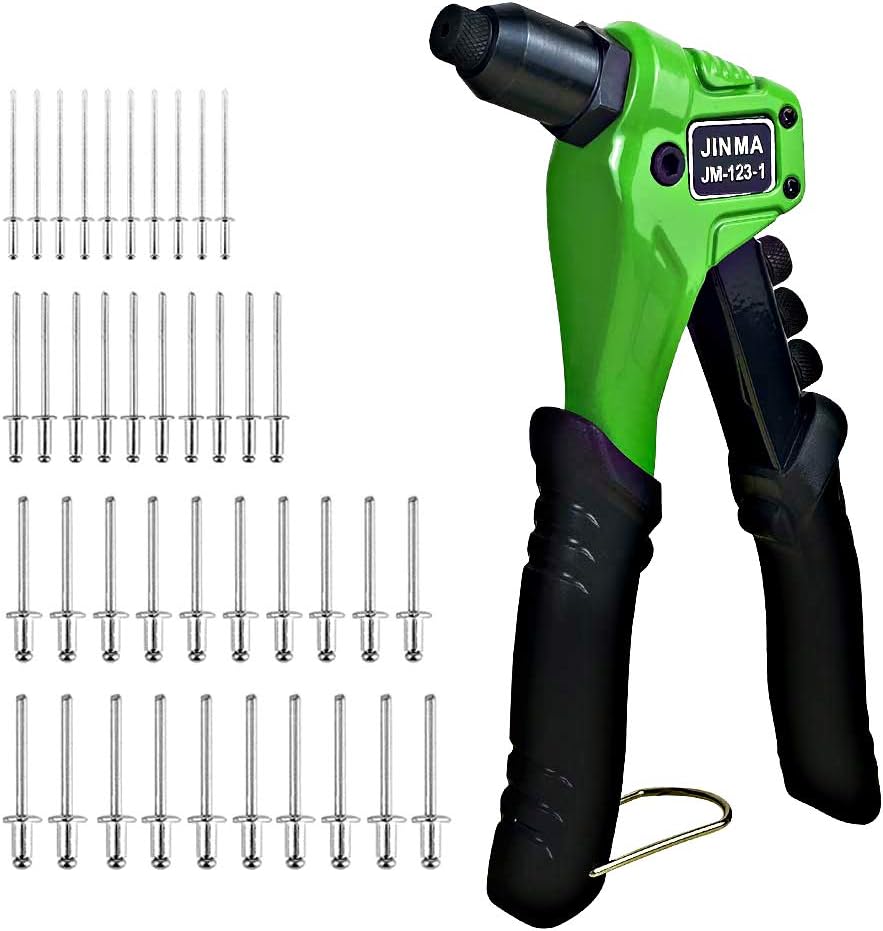Rivet Gun, one-Hand Manual Thickened Enhanced Rivet Gun kit with 4 Rivet Head, 4 in 1 Manual Rivet Gun Set with 40 Rivets