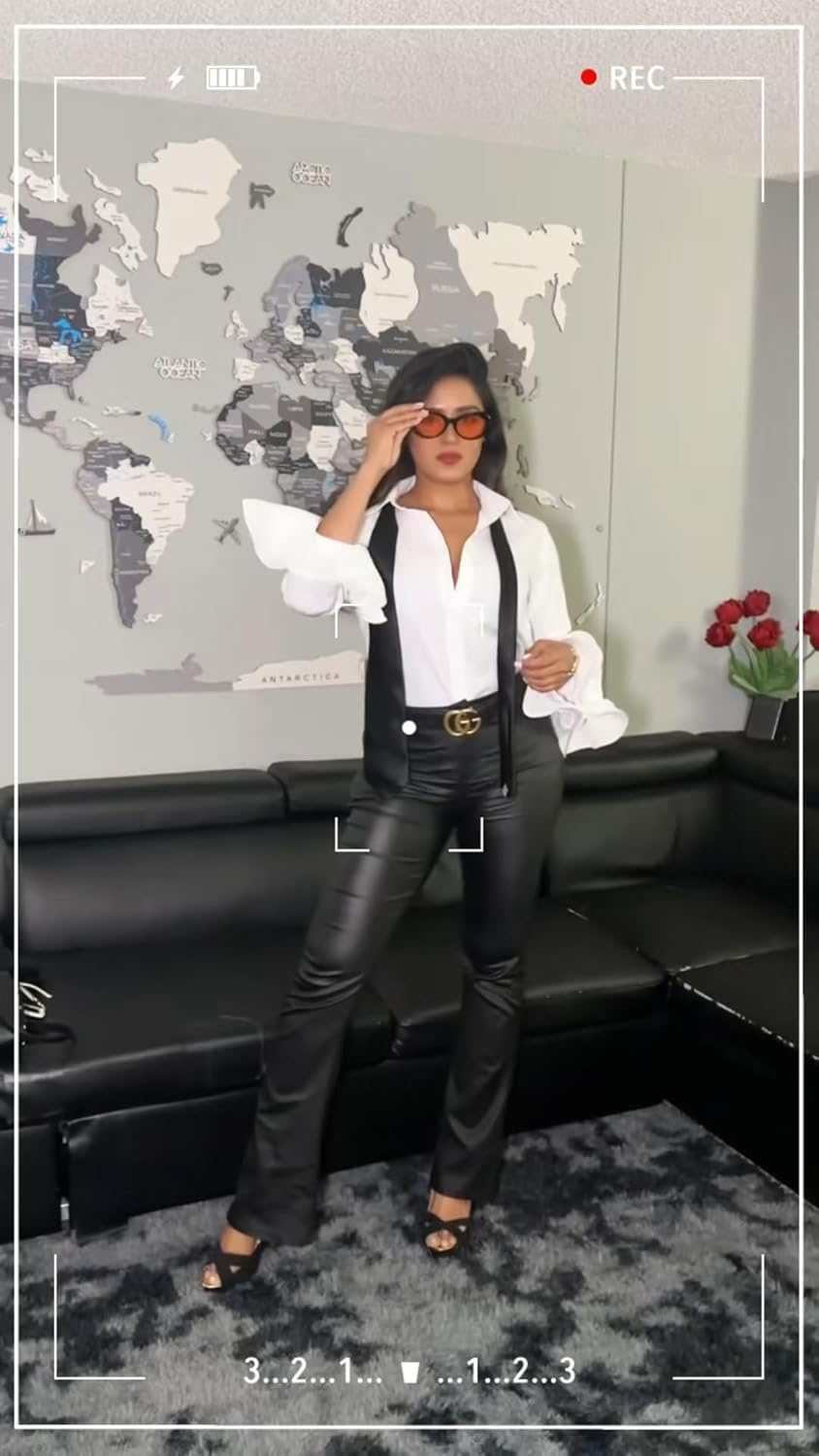 UOOZEE Womens Button Down Shirt Long Sleeve Dress Shirts Solid Work Blouse - Image 8