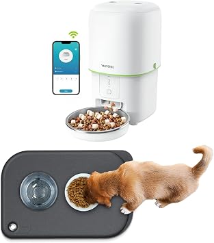 Yuposl Automatic Feeder, 1.1 gal 4 L Capacity, Cats, 5 G, WiFi, Remote Control, Smartphone Control, Voice Recording, For Small and Medium Dogs, Easy Care, Dog Feeder, App, Imitation Type, Easy to