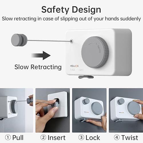 Vista 14 de Mbillion Tendedero retráctil de acero inoxidable de 13.8 pies, línea de ropa doble retráctil para interiores, resistente, línea de lavandería