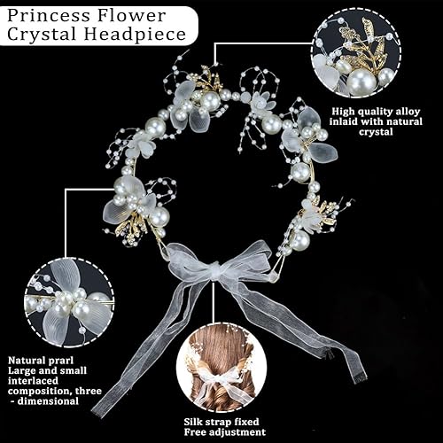 Miniatura 3 de Aohcae Diadema de princesa para niña de las flores, accesorios para el cabello de cristal para comunión, boda, diamantes de imitación, diadema de