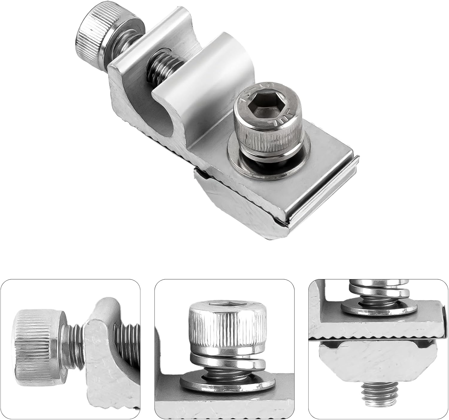 16 Pcs Solar Panel Grounding Lugs, Stainless Steel, Silver, Mount Bracket, Solar Grounding Clips