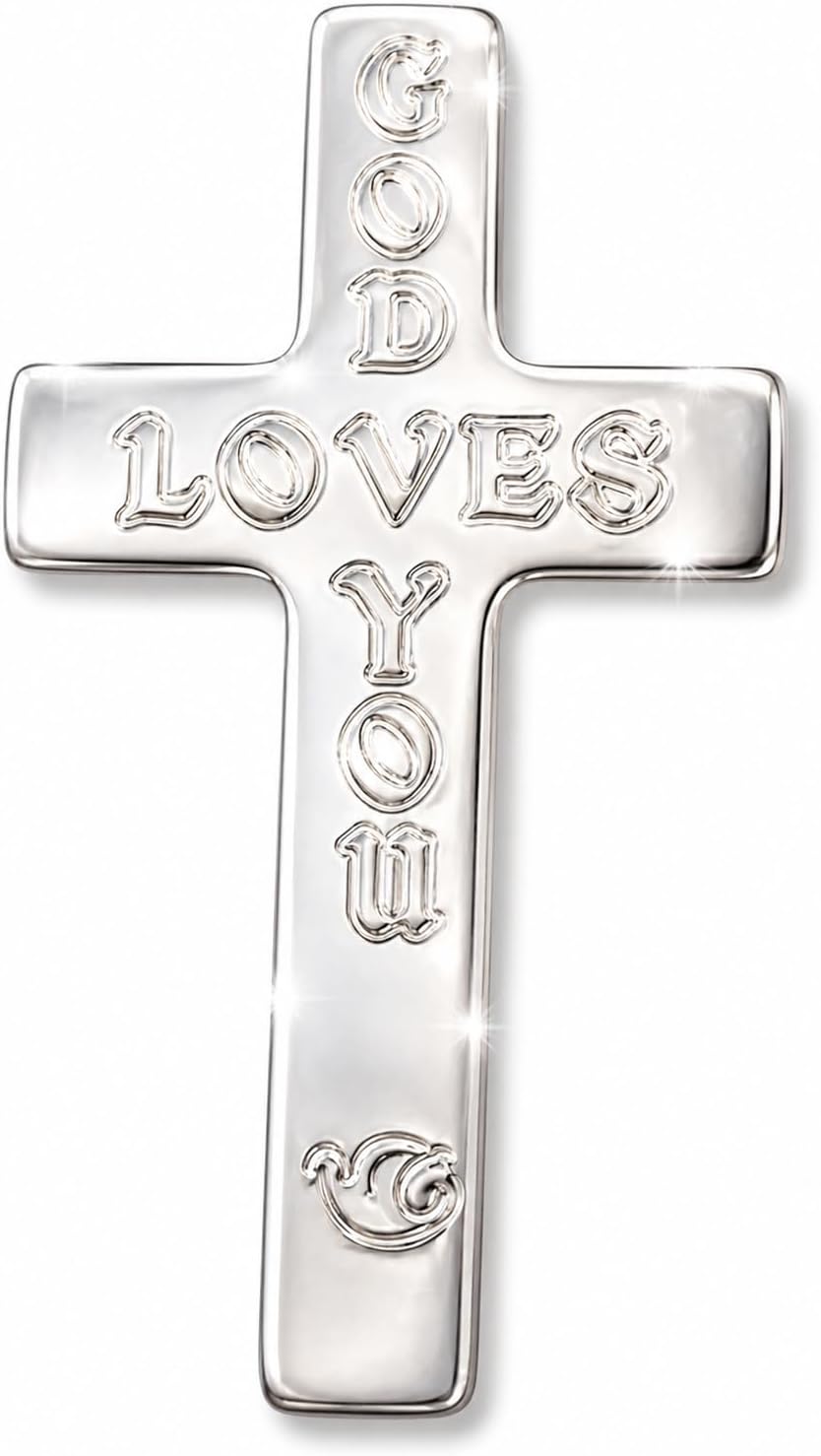 God Loves You Metal Pocket Cross with Holy Card USA Made Gift Set, 10 Pack | Metal