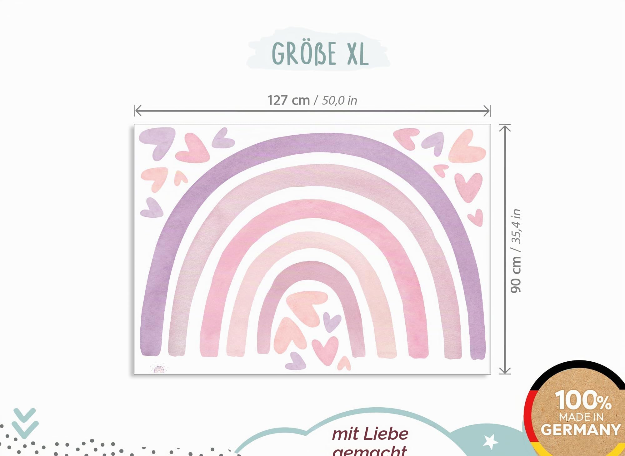 Little Deco Wandtattoo Regenbogen mit Herzen violett pink DL5090 XL