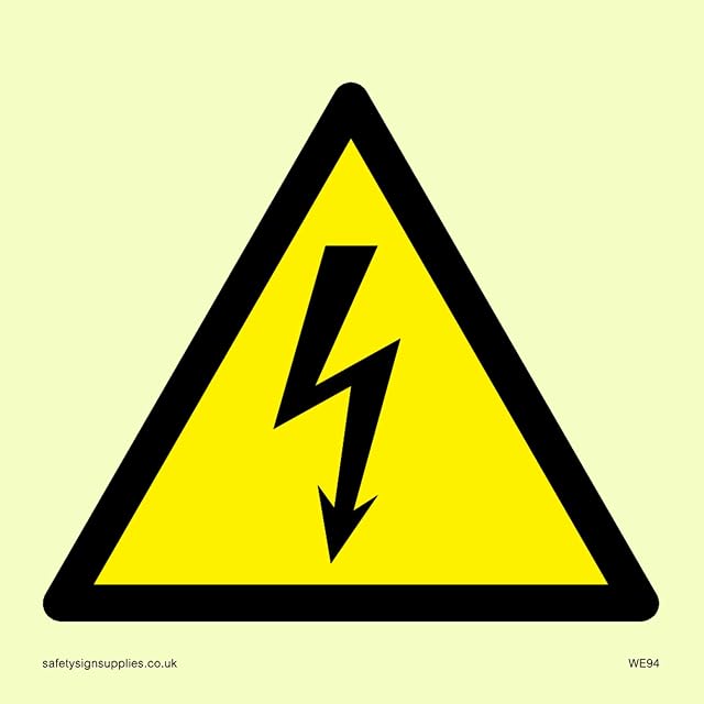 Viking Signs WE94-S85-PV Electrical Warning Symbol Sign, Photoluminescent Sticker, 85 mm H x 85 mm W