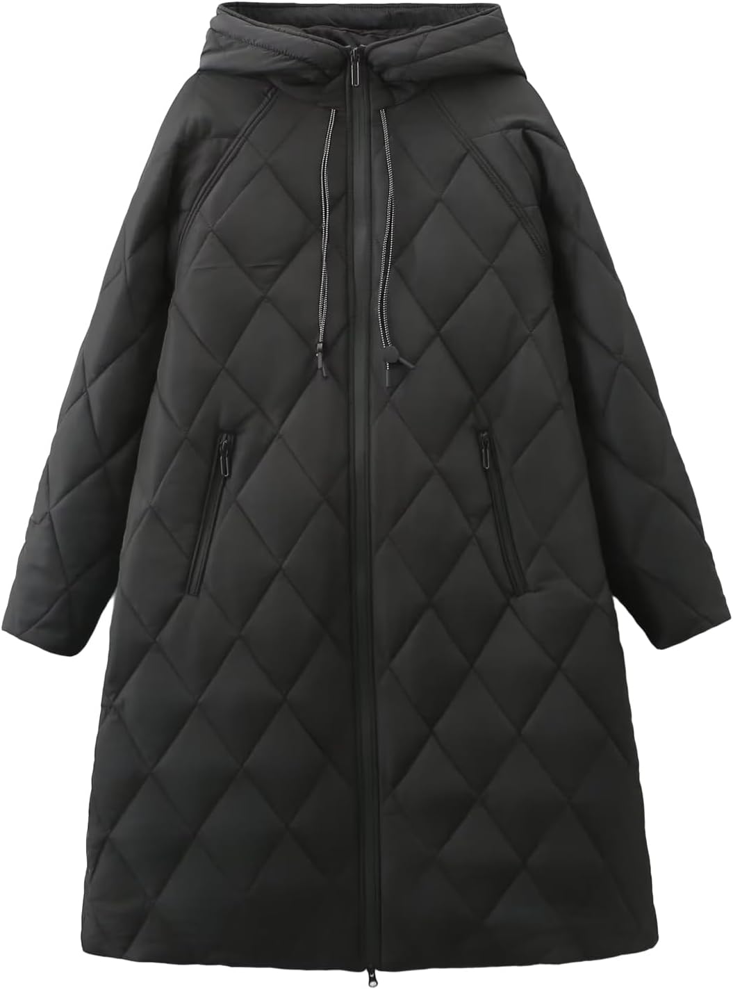 Womens Winter Warm Oversized Padded Outerwear Jackets Drawstring Hooded Full Zip Quilted Windproof Down Puffer Coats with Pockets