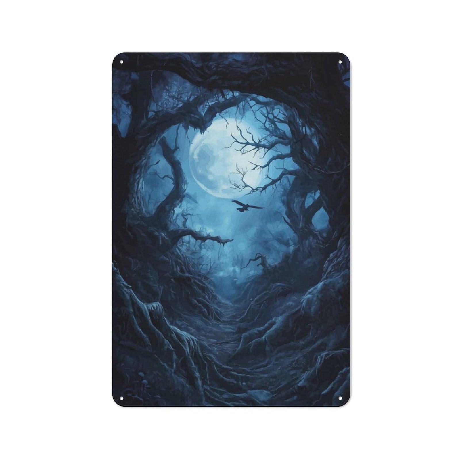 Junmoney Dark Forest Moon 30X20cm Rustic Metal Sign With For Hobby Room Or Studio, Metal Sign Decor For Hobby Rooms And Studios