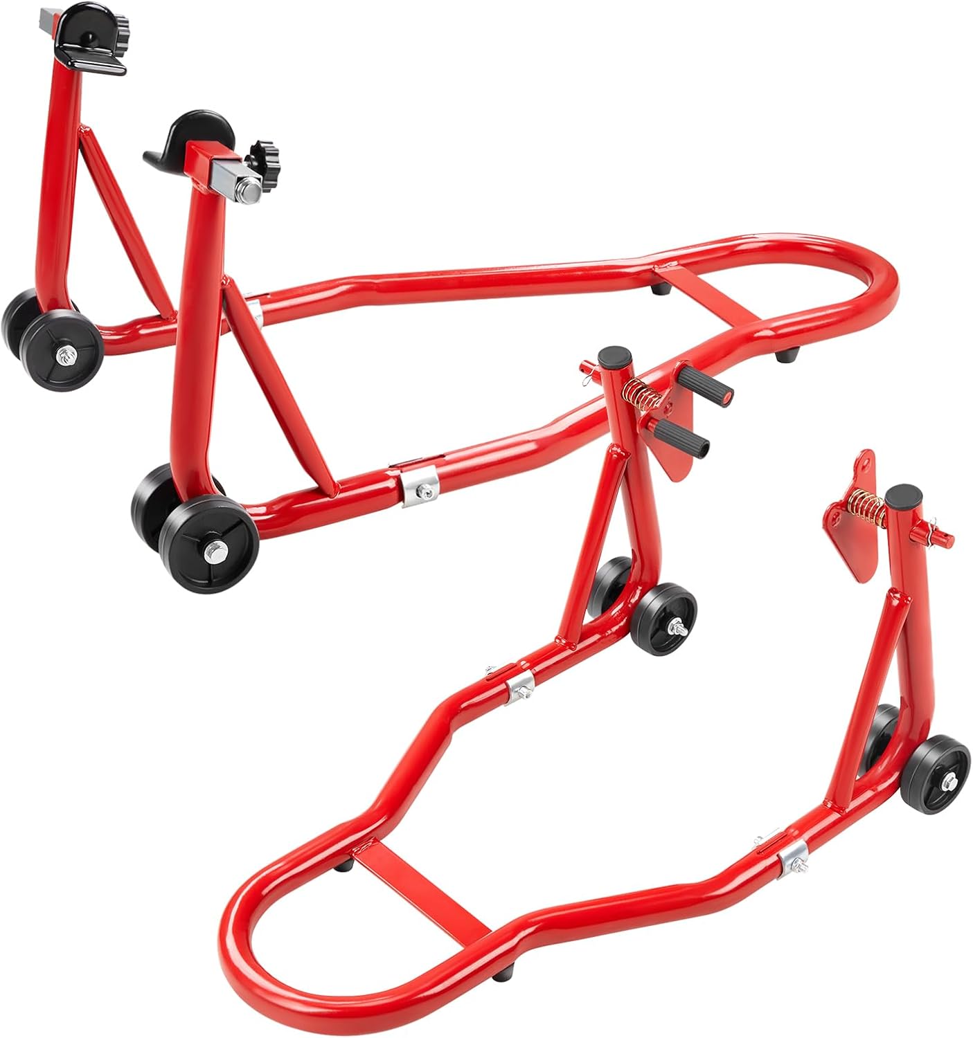 SUNROAD Motorcycle Front & Rear Paddock Stand Combo, 850 lb Capacity Motorcycle Lift Wheel Stands with Adjustable Swingarm Spool Forks, Universal Fit for Yamaha Honda Kawasaki Suzuki BMW