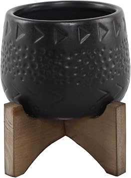 Flora Bunda 3.5 Inch Caveman Ceramic on Stand Mid Century,Matte Black 3.5"