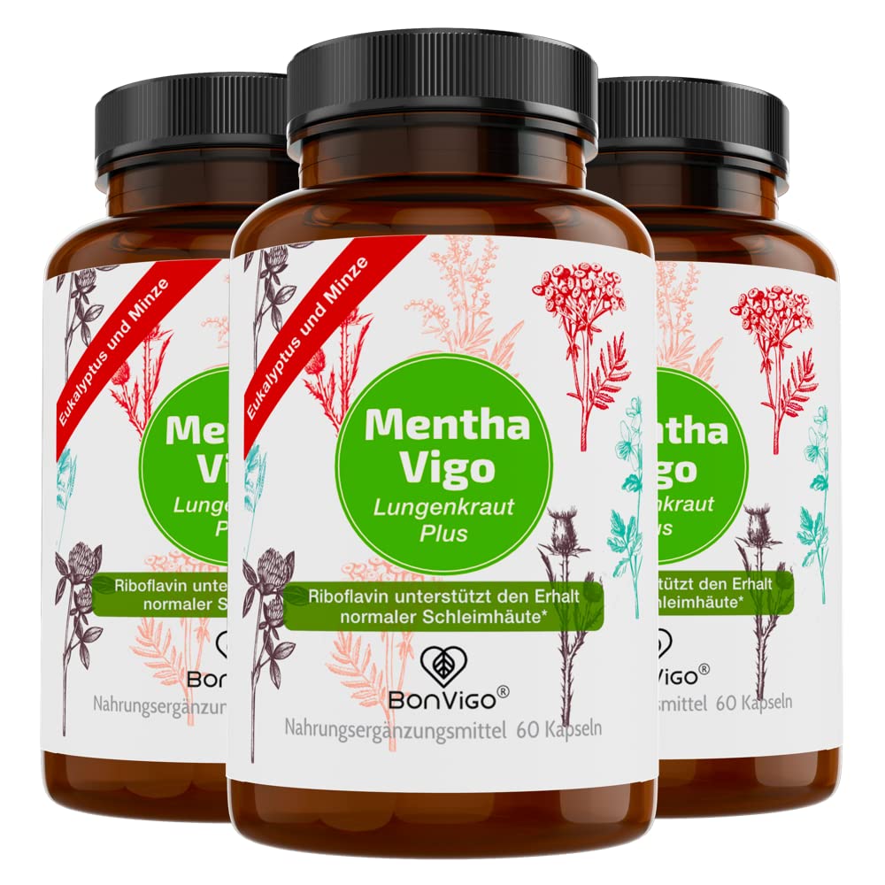 MenthaVigo – Lungenkraut & Eukalyptus Komplex – 11 Pflanzen-Extrakte plus Riboflavin zum Erhalt normaler Schleimhäute & Selen für das Immunsystem – 60 Vegane Kapseln (3)