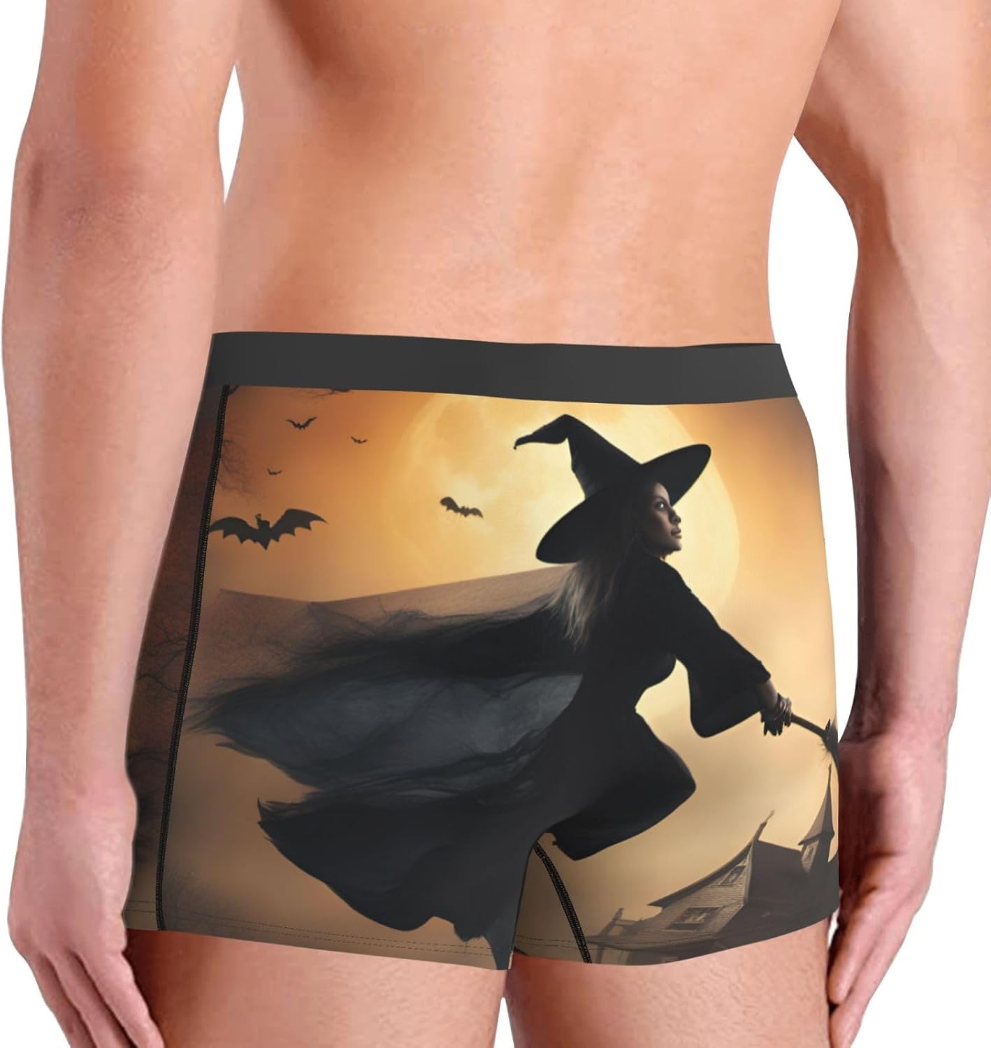 Halloween Witch Flying Print Men'S Boxer Briefs, Breathable Comfortable Mens Underwear With Soft Stretch Fabric