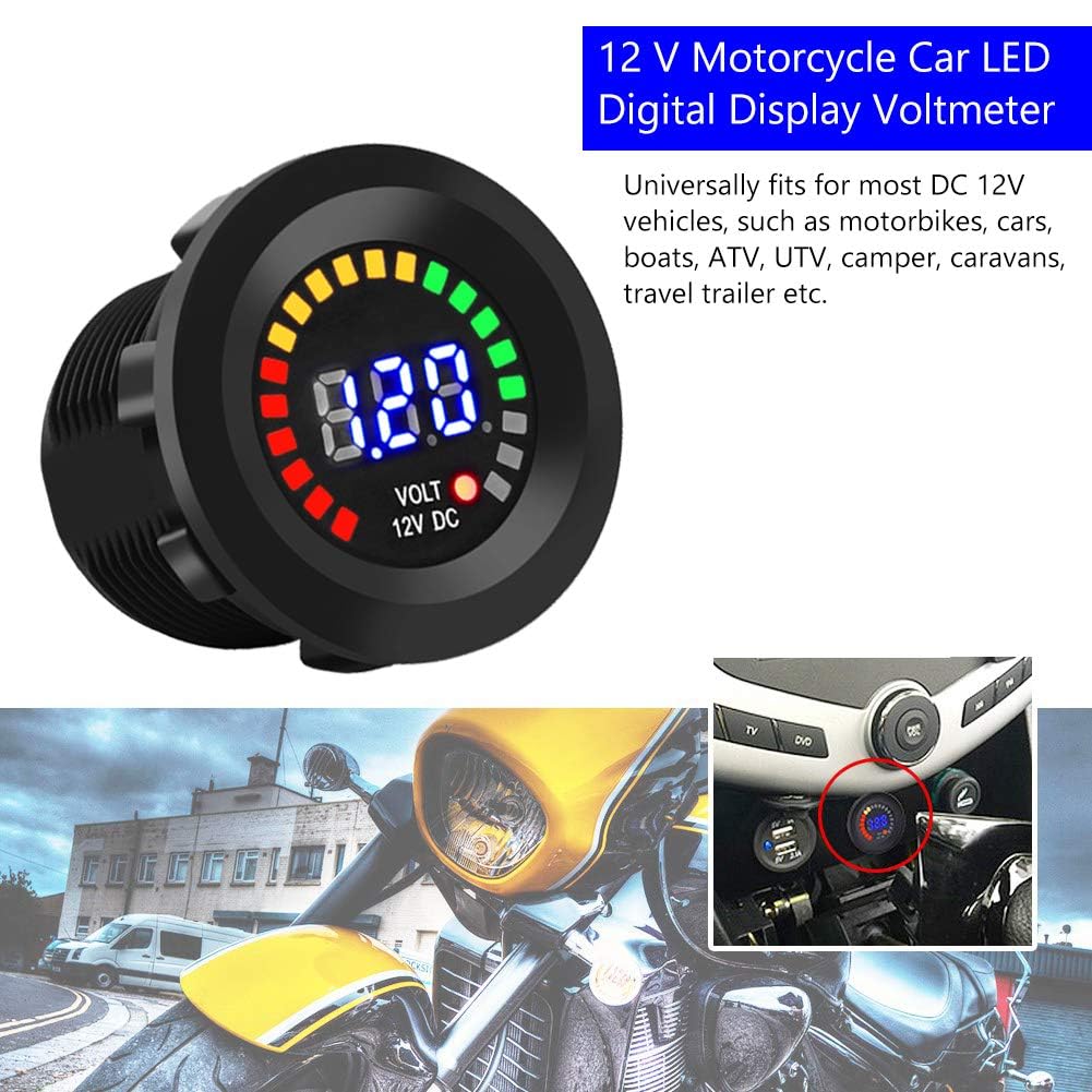 Keenso 12V LED cyfrowy wyświetlacz woltomierz wodoodporny do łodzi pojazdu morskiego motocykl ciężarówka Atv Utv samochód kempingowy przyczepa kempingowa cyfrowy panel okrągły