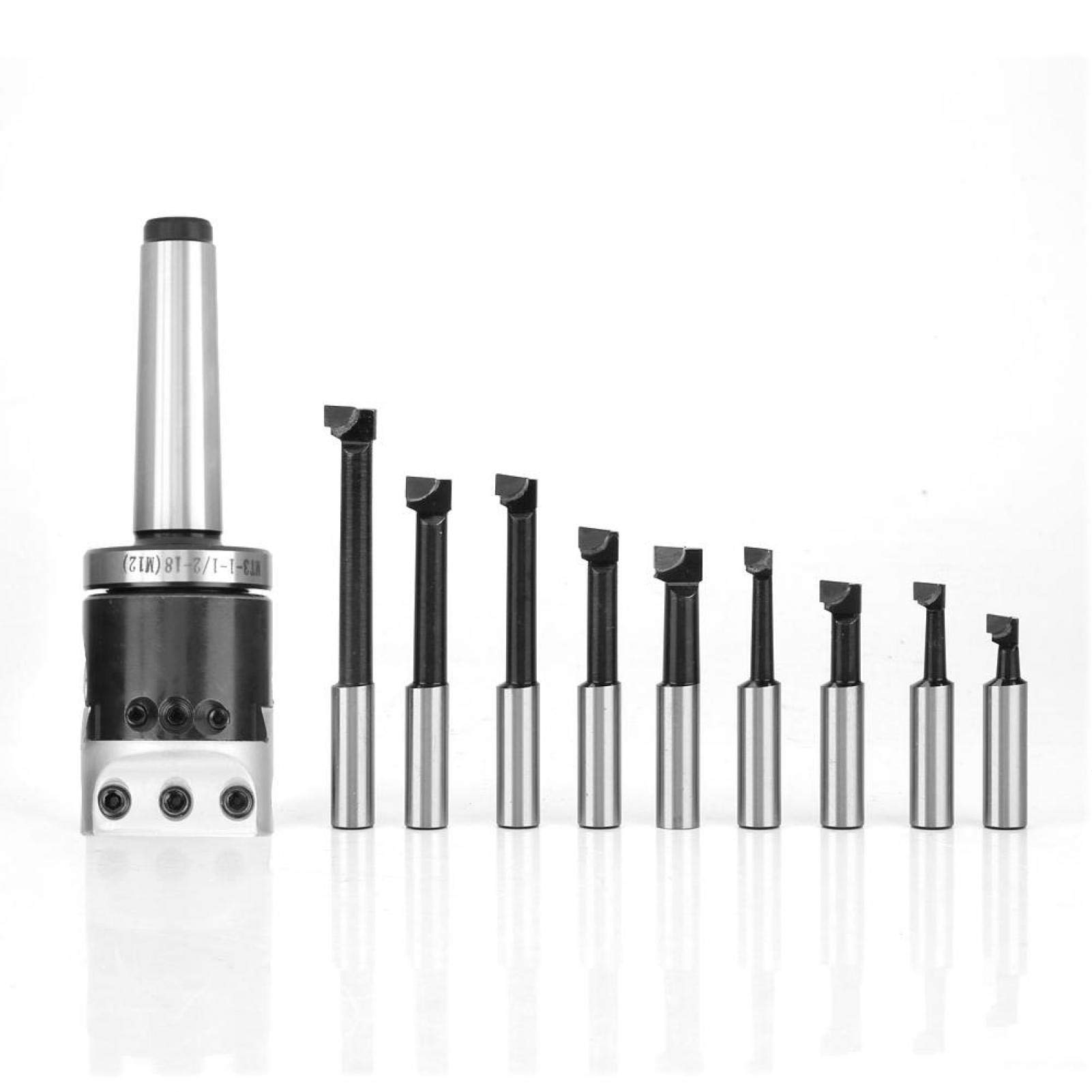 Jeu de Têtes D'alésage avec MT3-M12 Arbor F1-12 Tête D'alésage de 50 Mm et 9 Barres D'alésage de 12 Mm Adaptées aux Fraiseuses, Façonneuses et Perceuses