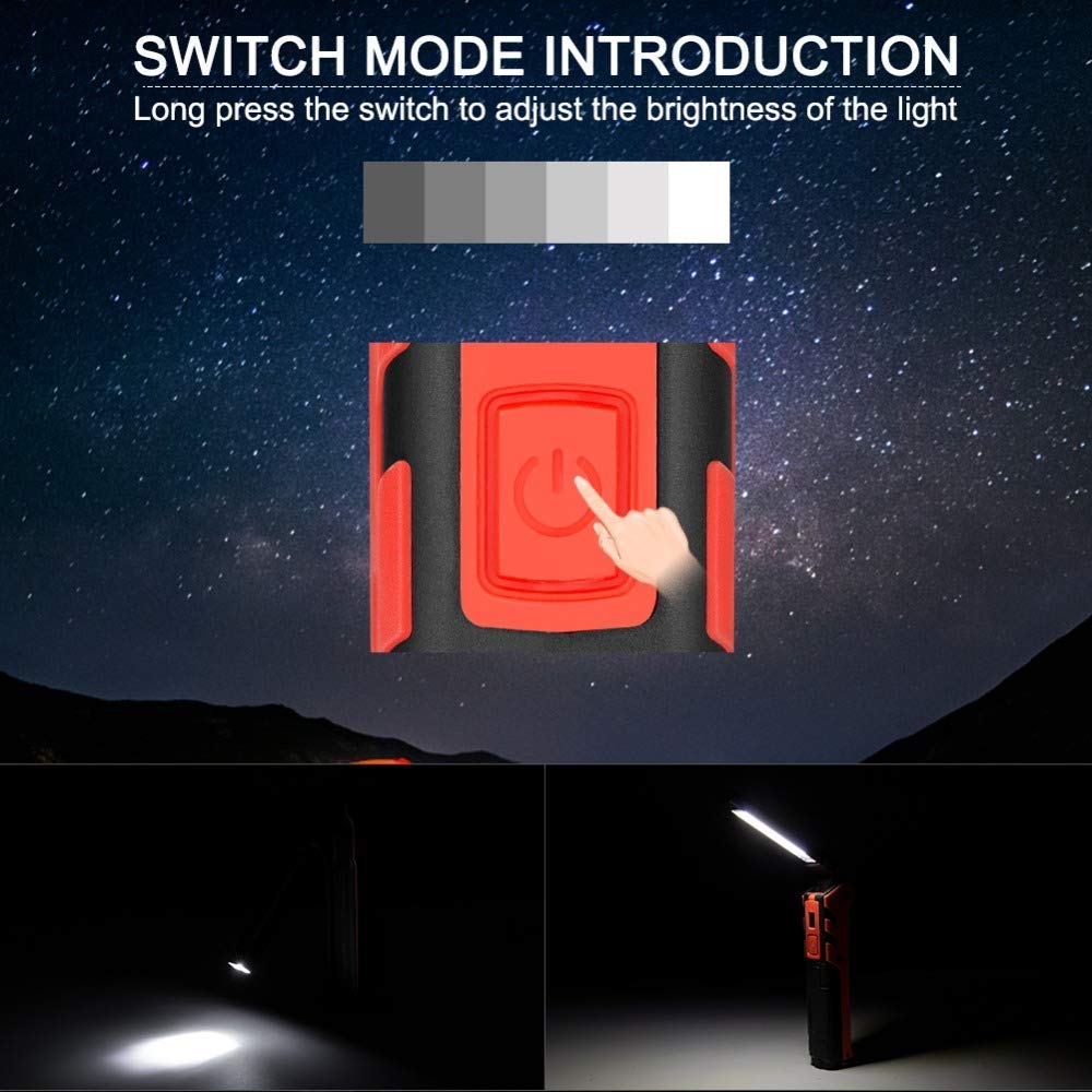 VELAMP - Lampada da Lavoro Magnetica e Pieghevole Kubrik, Batteria 2000mAh Autonomia 5h, Torcia Led Ricaricabile Sottile a Luce Diffusa e Torcia Concentrata - Luce di Ispezione con Gancio per Officina