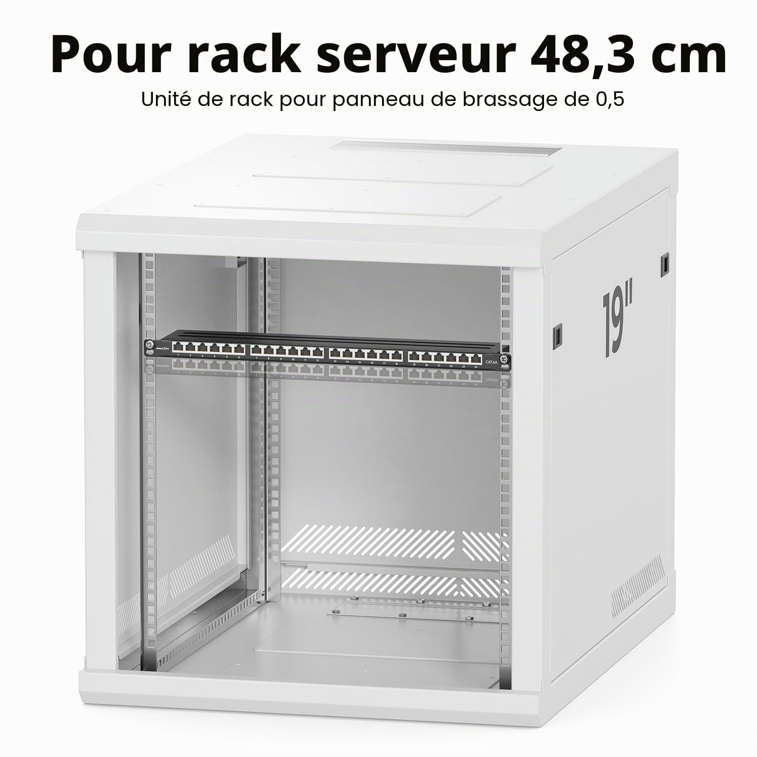 deleyCON Panneau de Brassage 24 Port 0,5U Cat 6a Mini Panneau de Brassage Support de Montage Rack 19" Pouces RJ45 Blindé TIA568A TIA568B - Noir