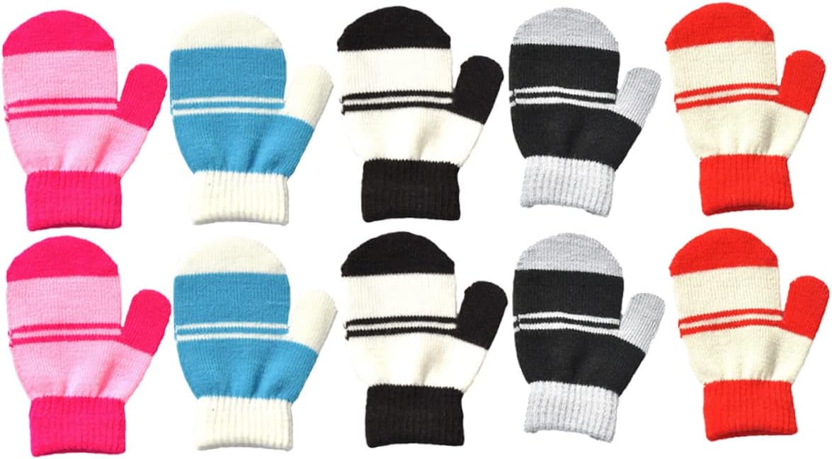 Veemoon 5pairs Boys and Girls Knitting Gloves Comfortable Warm Mitts for Boy Girl for Outdoor Activities Soft Skin-friendly Lining Great for Ages