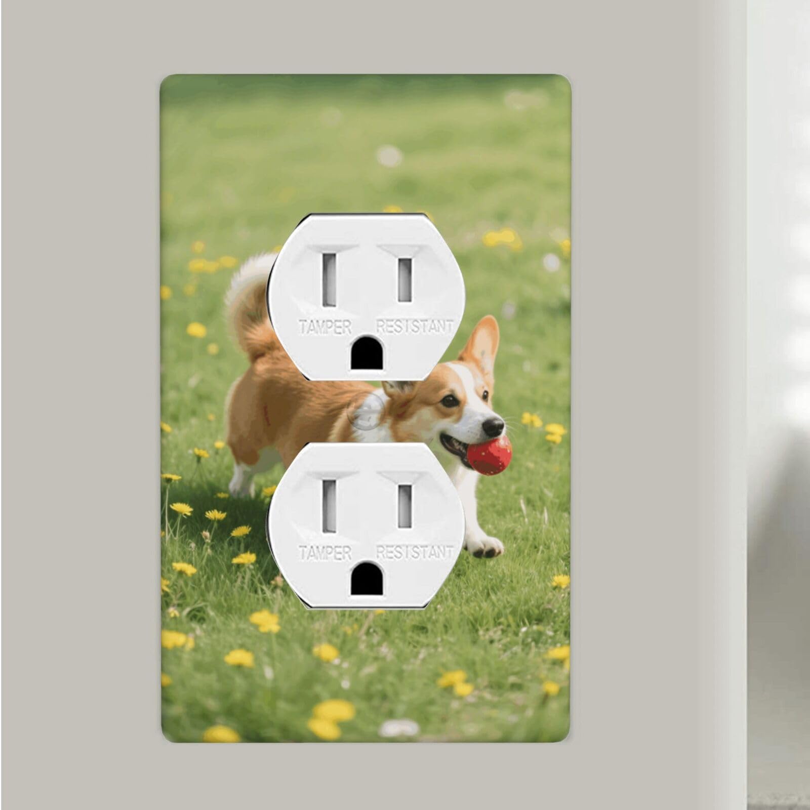 Fekiloot Corgi Duplex Outlet Covers Wall Plates 1-Gang Switch Outlet Electrical Cover Plate Unbreakable Polycarbonate Switchplate Cover Faceplate For Bathroom Kitchen Home Decor