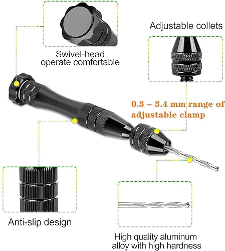 Miniatura 3 de Hakkin Kit de 32 taladros manuales para fabricación de joyas, taladro HSS de 0.031-0.118 in, abrazadera de tallado y taladros de PCB, prensa manual