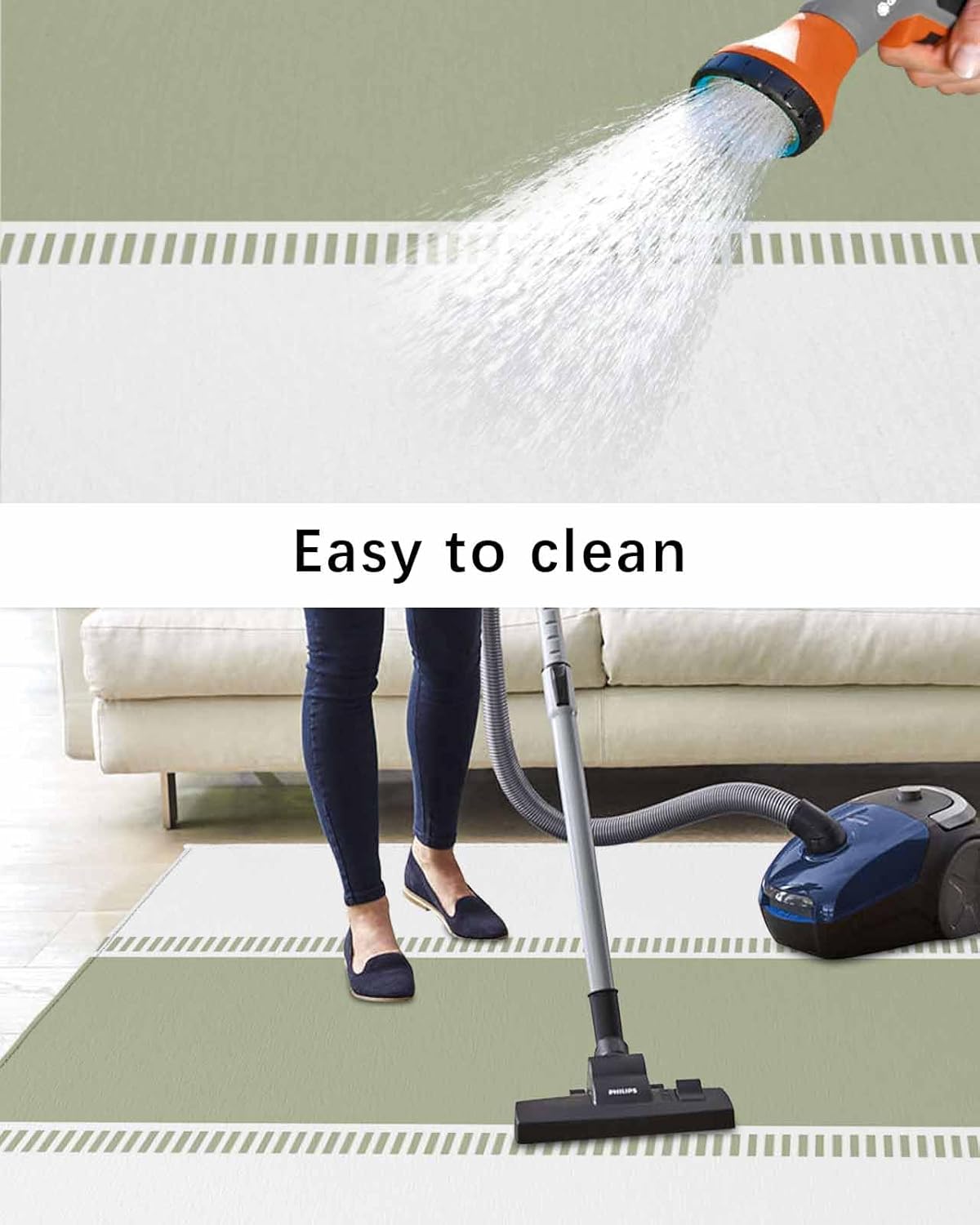 Outdoor Rug 4x6 ft Sage Green Outdoor Large Area Rug Non Slip Rubber Stripe Washable Front Door Mat RV Rug Camping Carpet Patio Outdoor Rugs for Backyard Balcony Deck Porch Indoor Outside