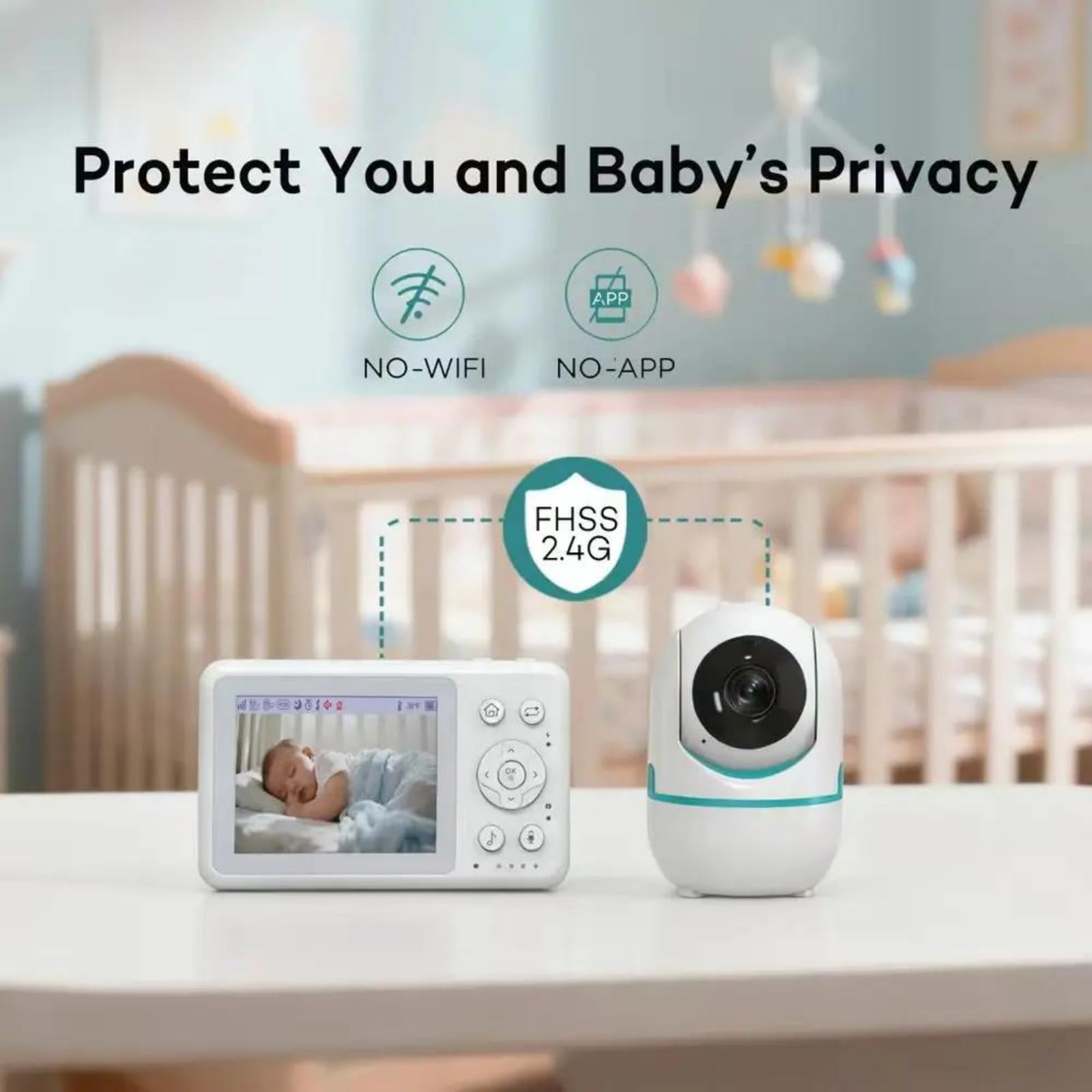 Baby Monitor Schermo LCD, Telecamera PTZ Wireless 2.4Ghz Senza WiFi, Audio Bidirezionale, Visione Notturna, Sensore Temperatura, Allarme Pianto E Ninne Nanne