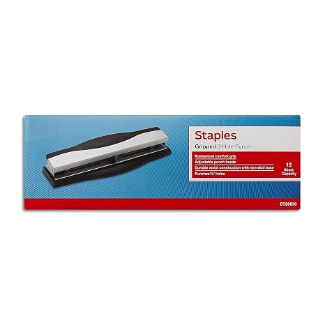 Staples HighEnd Adjustable 3Hole Punch HeavyDuty Office Paper Punch