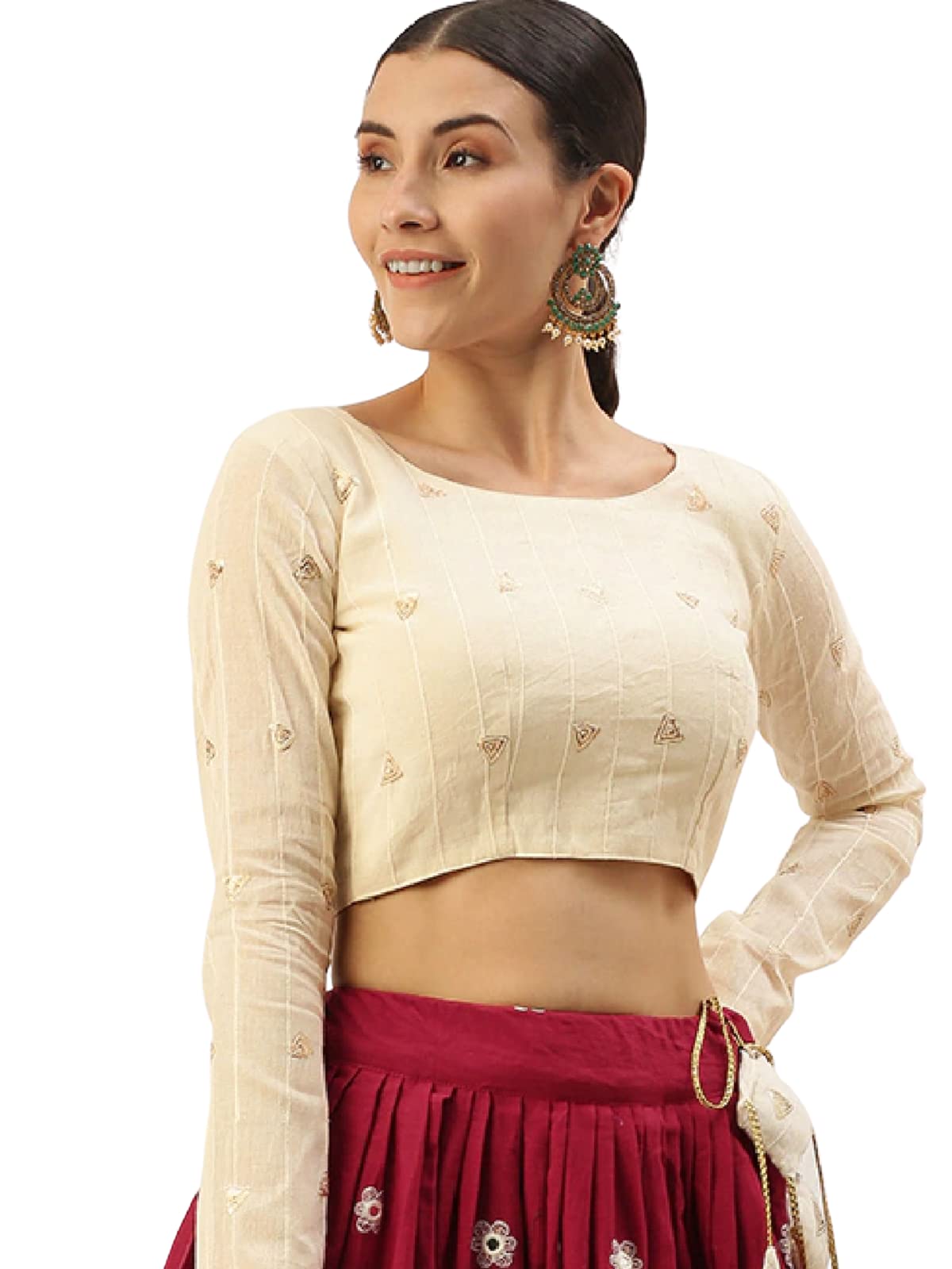 GenericYana Fab Women's Wear Cream Cotton Sequins Work Blouse